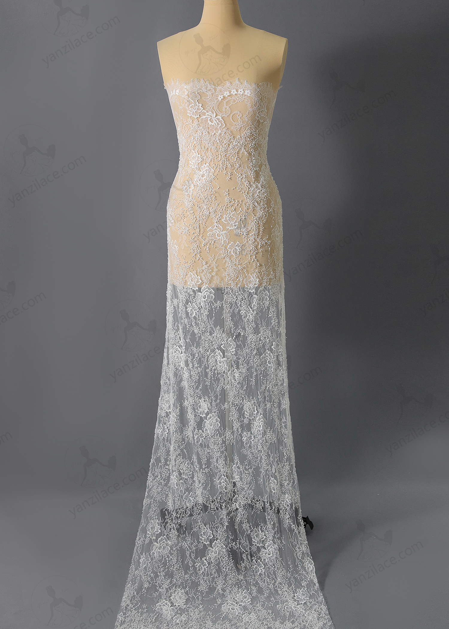 Yanzi eyelash lace with bead embroidery bridal wedding fabric lace (YZZX875A+L9287)