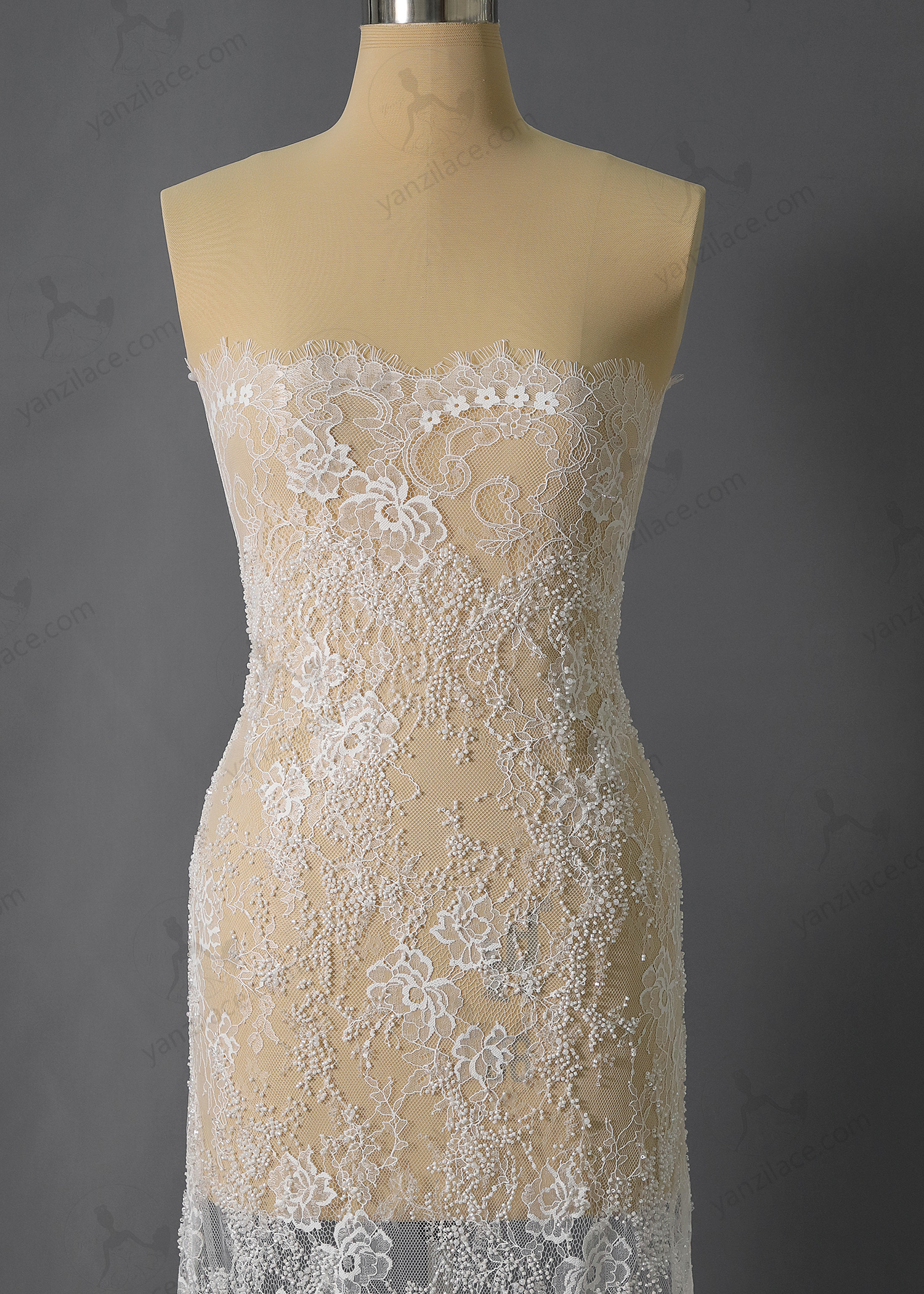 Yanzi eyelash lace with bead embroidery bridal wedding fabric lace (YZZX875A+L9287)