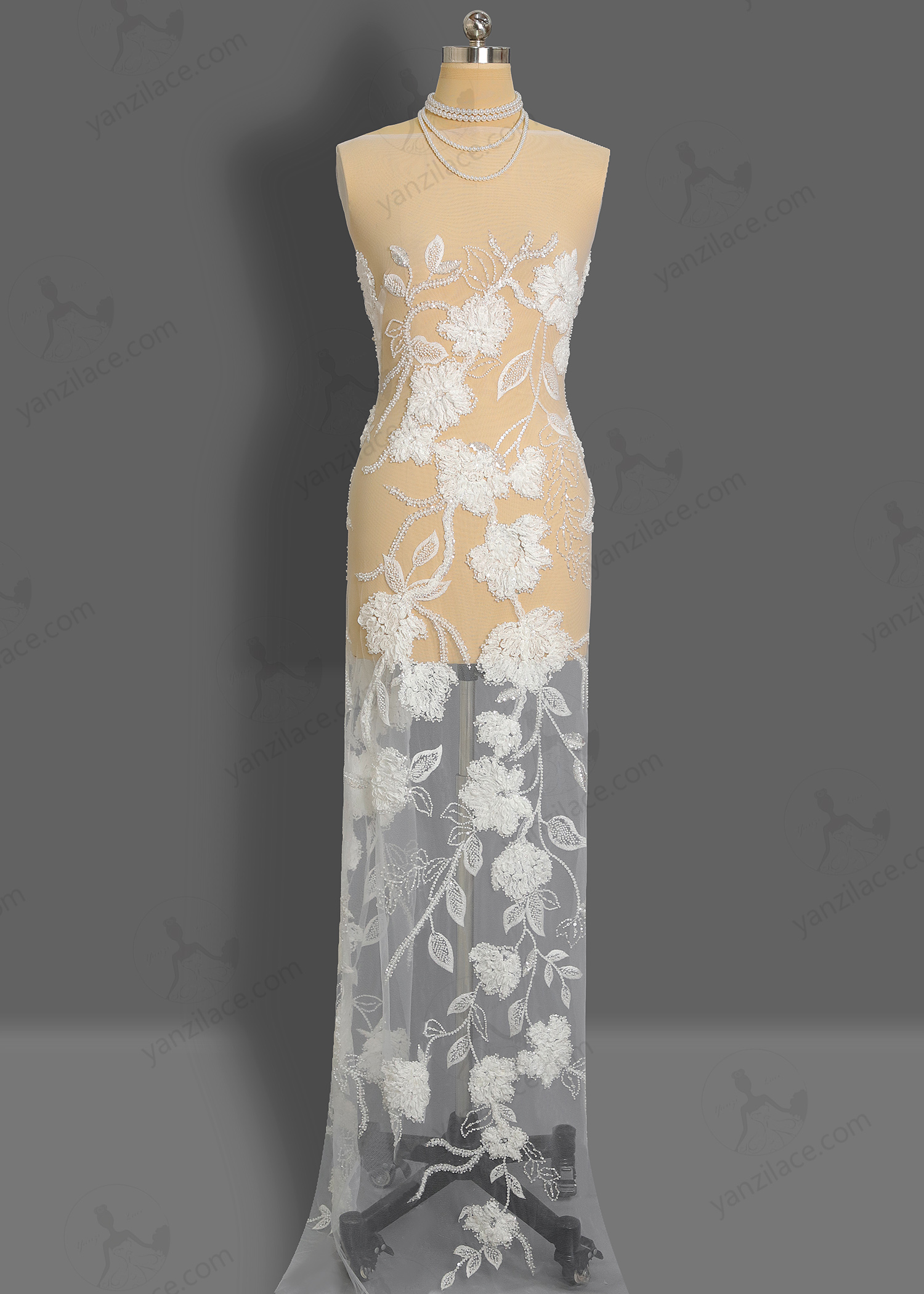 Yanzi Ribbon Embroidery luxury beads sequins Lace (YZP033-1)