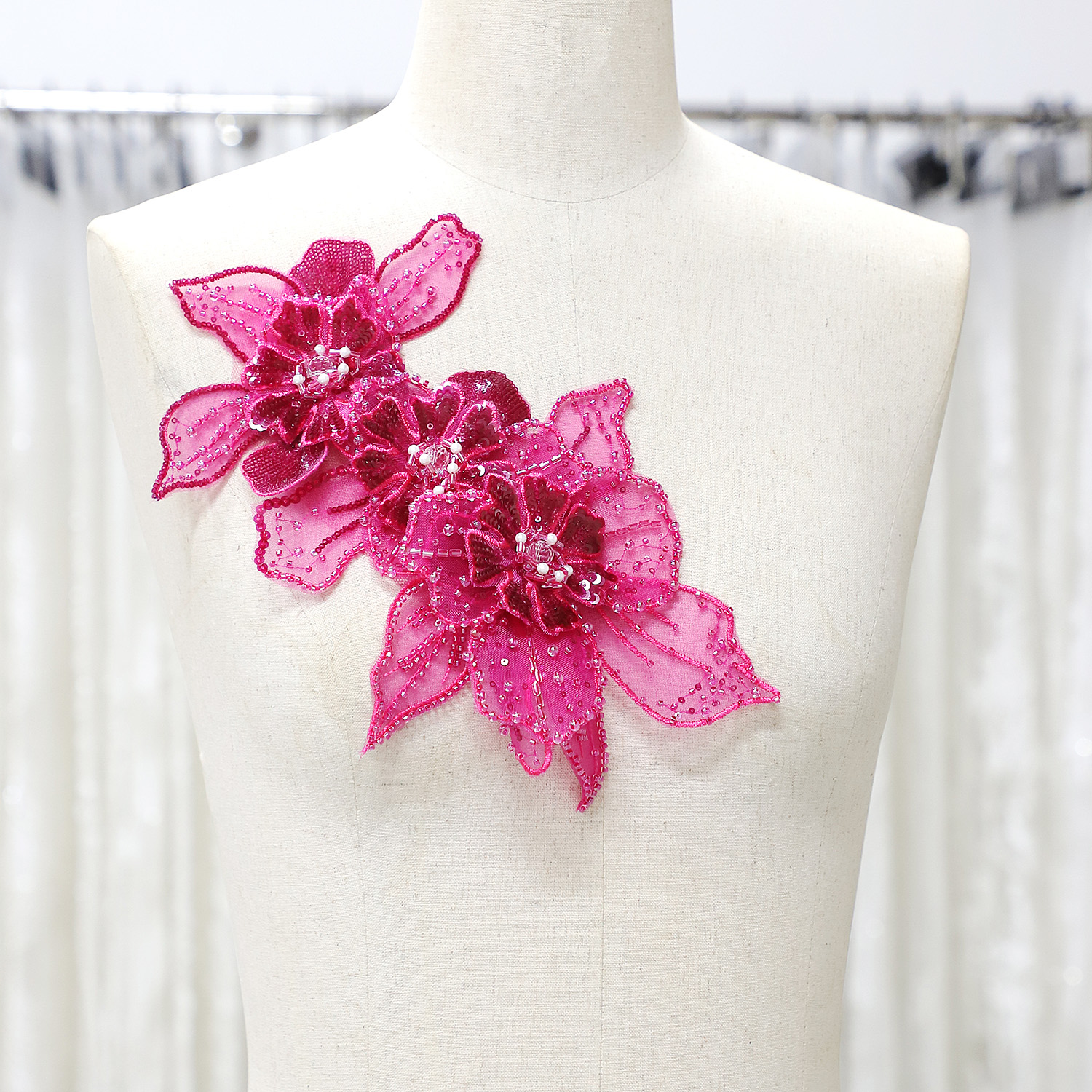 Yanzi Handmade 3d Flower Sequin Beads Applique for Dress Clothing Accessories (YZDH142）