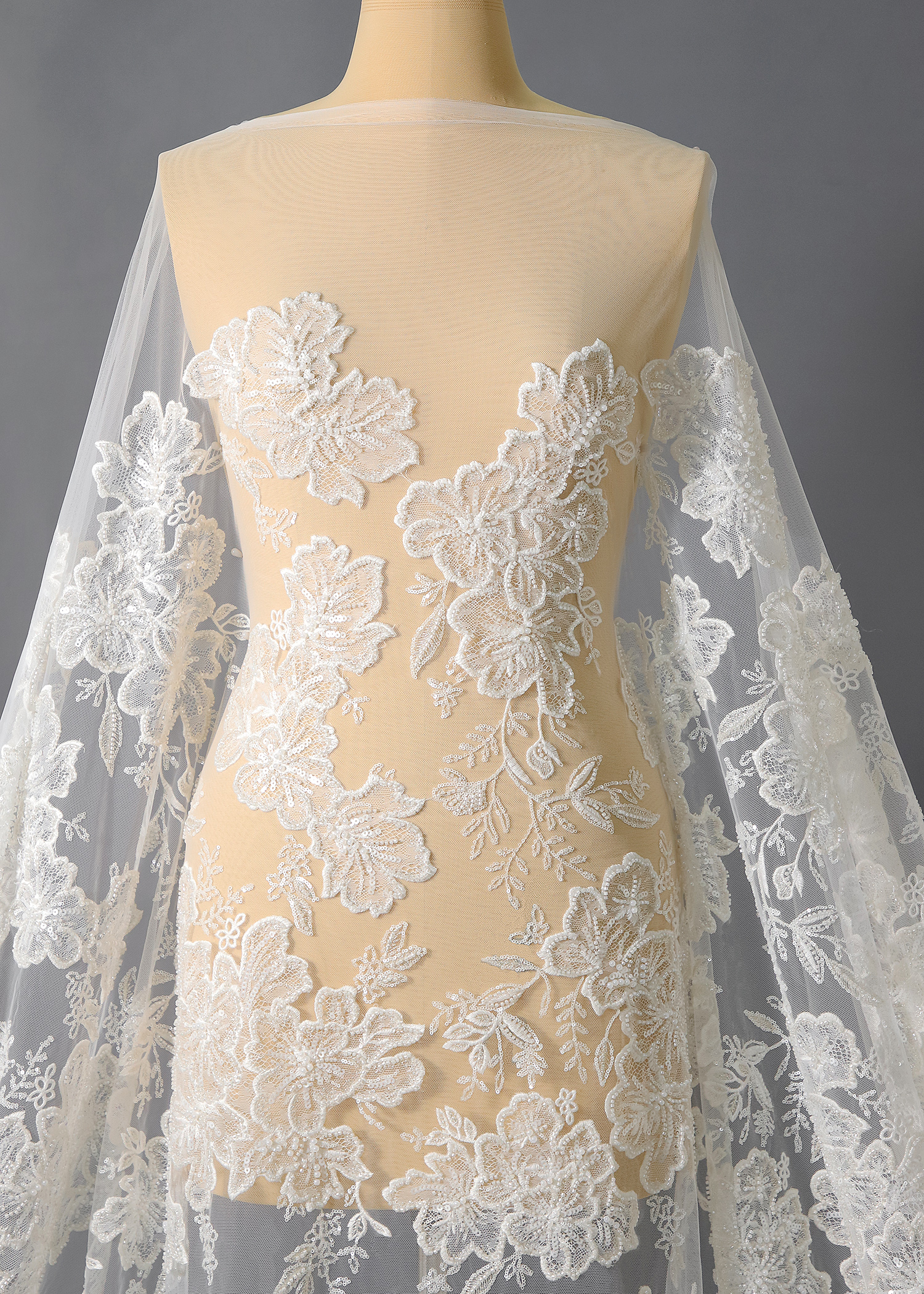 Yanzi floral Laser beaded sequin embroidered lace (YZZX290)