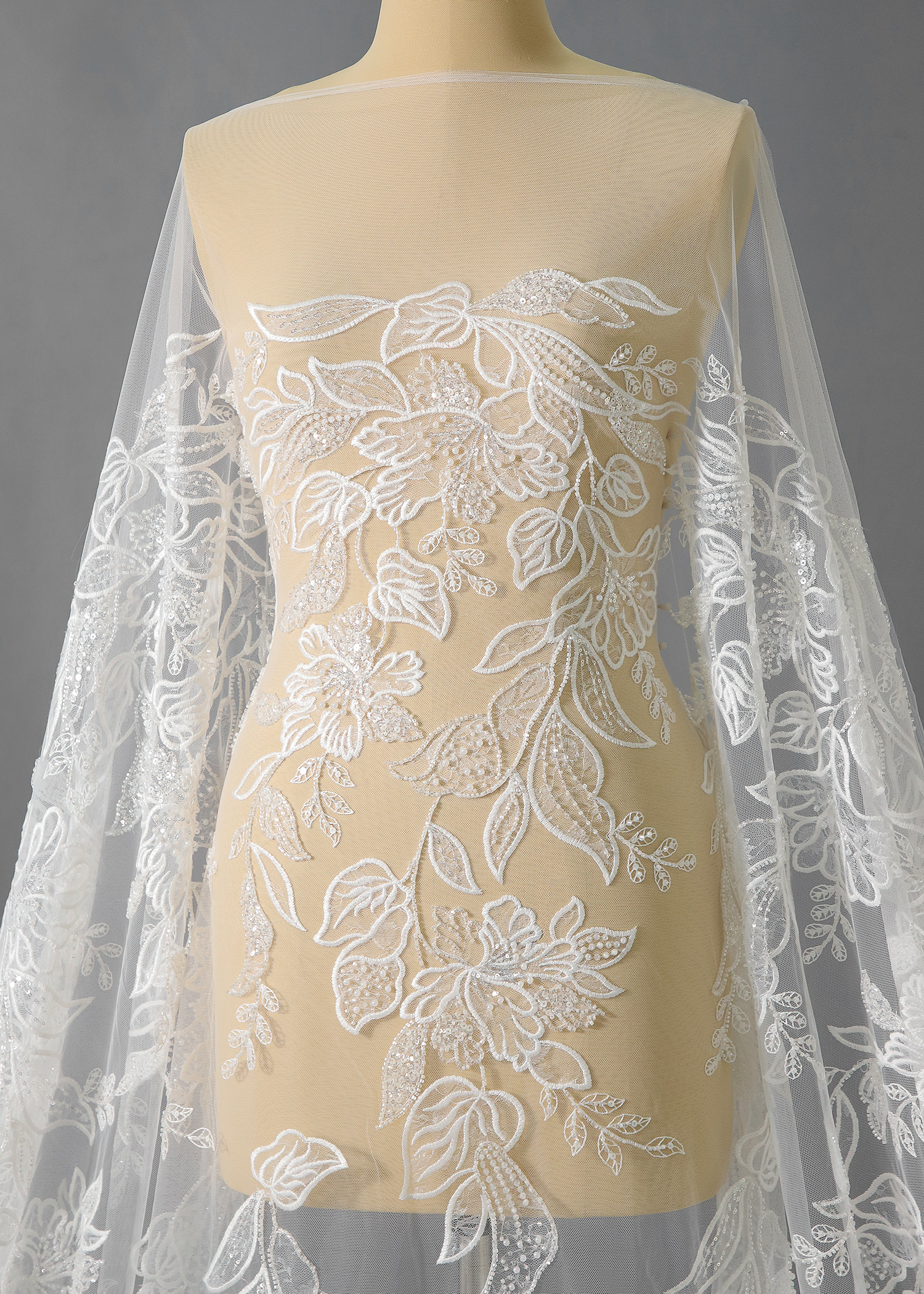 Yanzi laser embroidery fabrics floral beaded sequin lace (YZZX754)