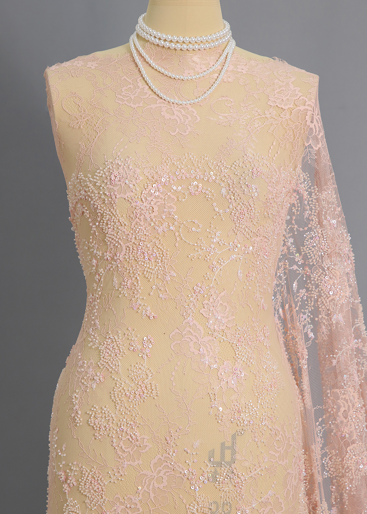Yanzi Eyelash lace with bead embroidery fabric (YZZX892A+9287）