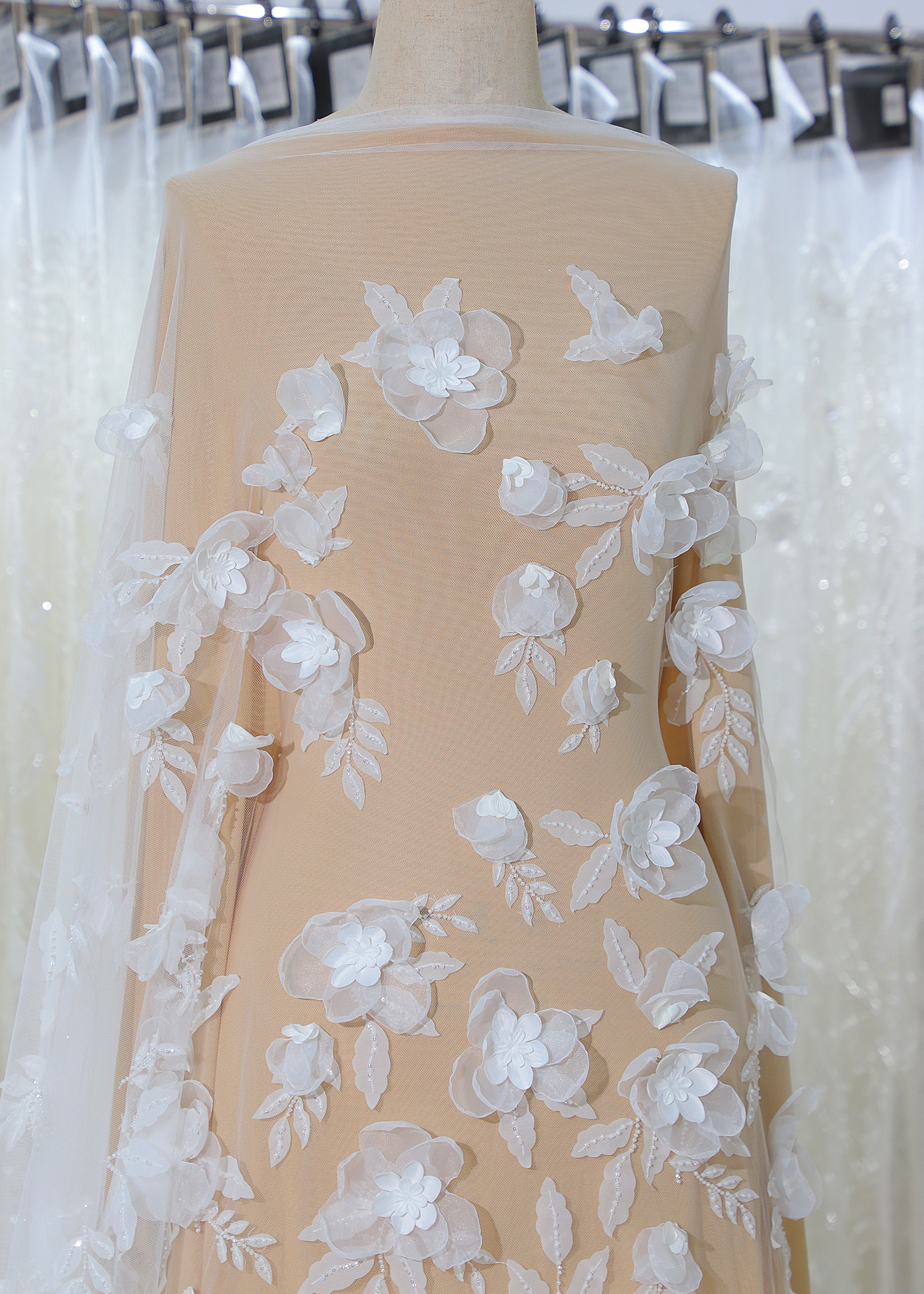 Yanzi 3D floral embroidered lace with beaded sequin  (YZ3DX006)