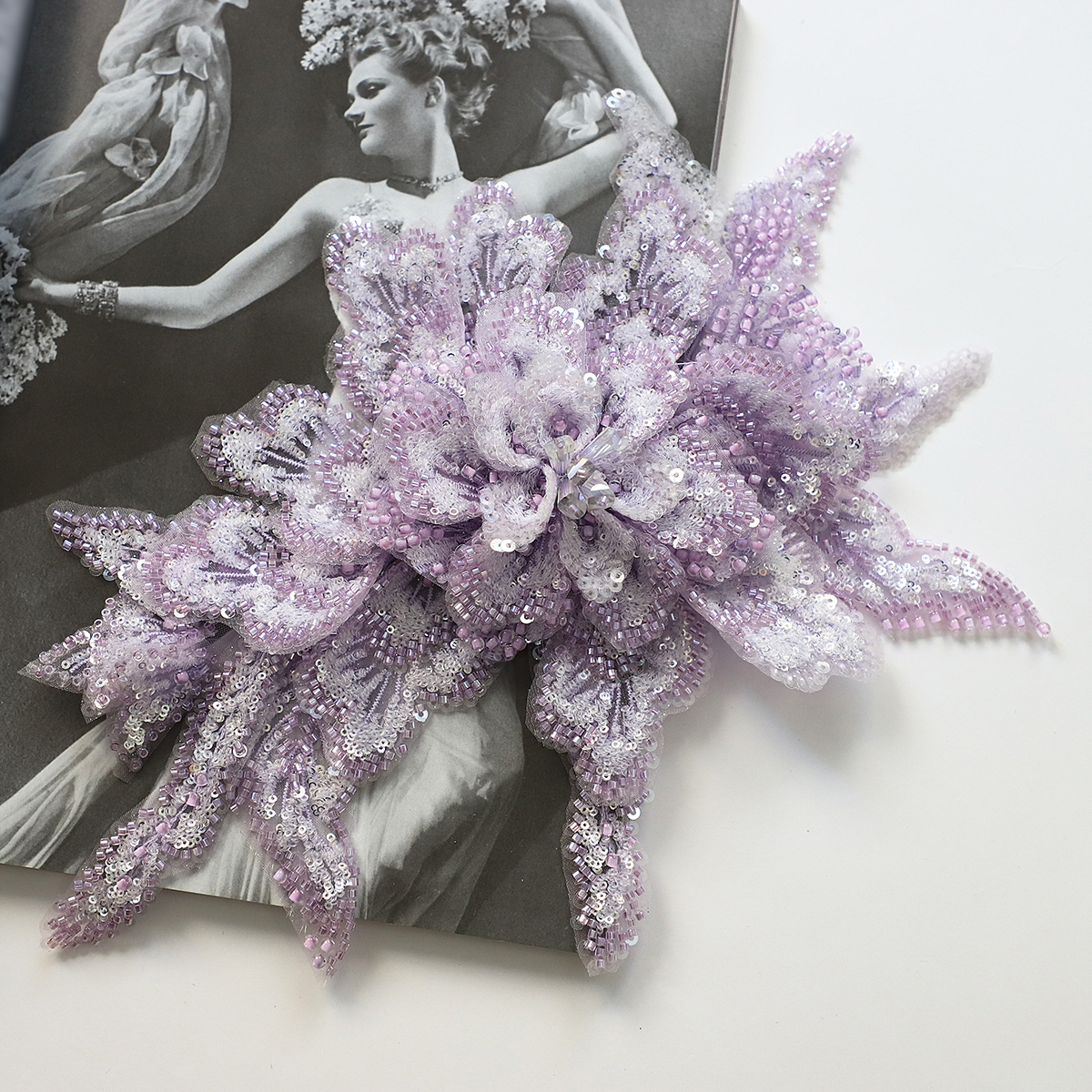 Yanzi Handmade 3d Flower Sequin Beads Applique for Dress Clothing Accessories (YZLQ003）