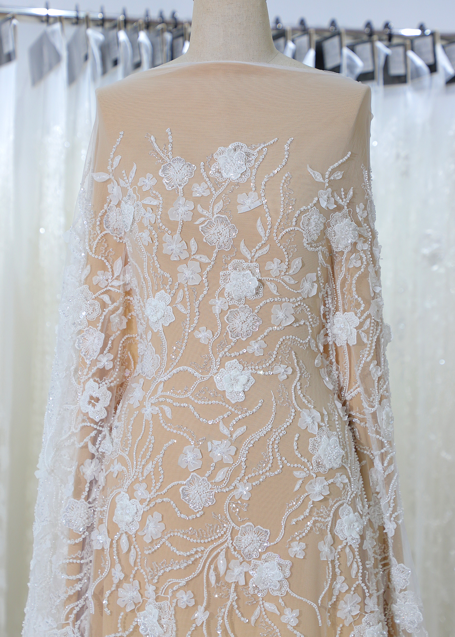 Yanzi 3D floral embroidered lace with beaded sequin  (YZ3DX004)