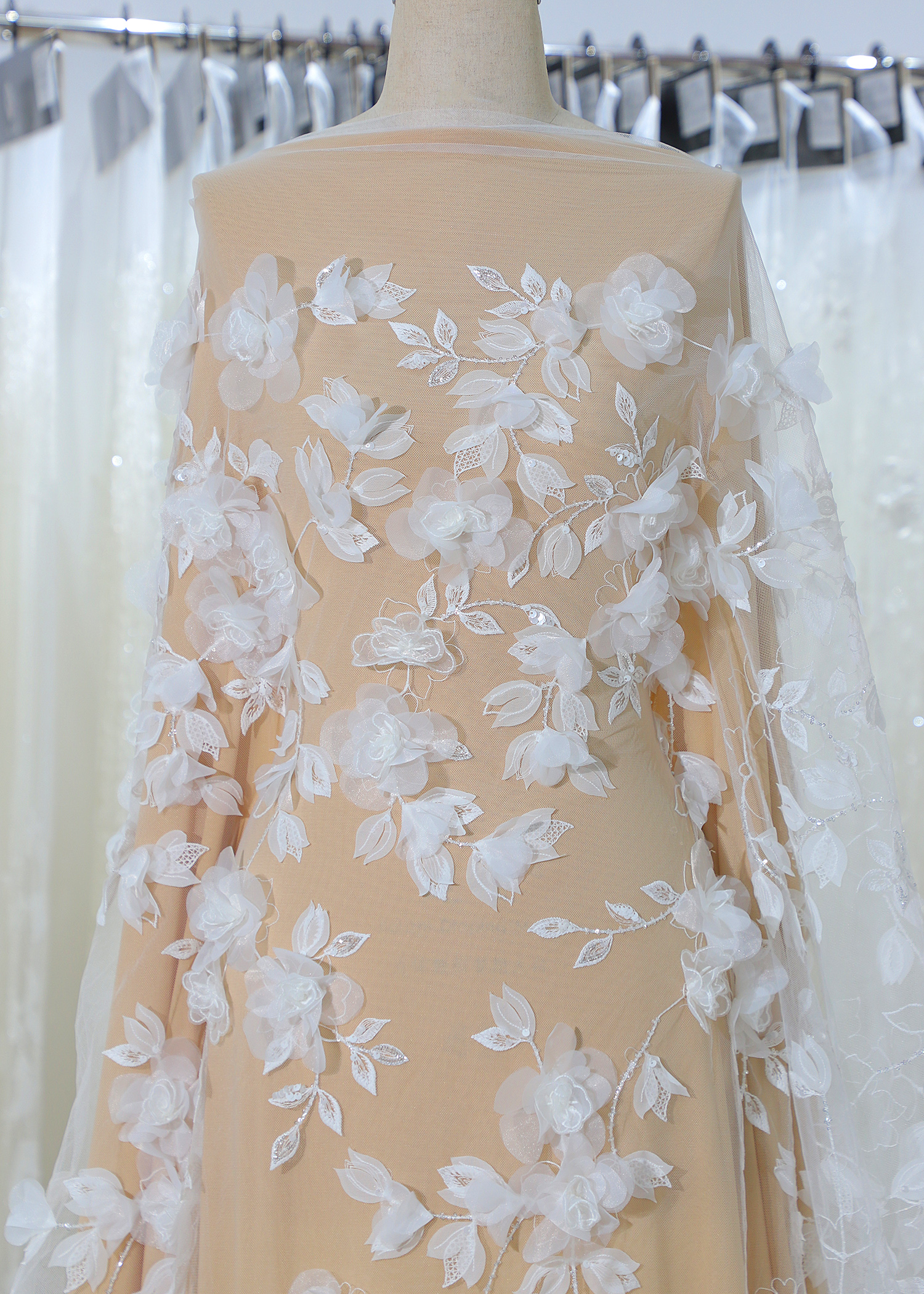 Yanzi 3D floral embroidered lace with beaded sequin  (YZ3DX007)