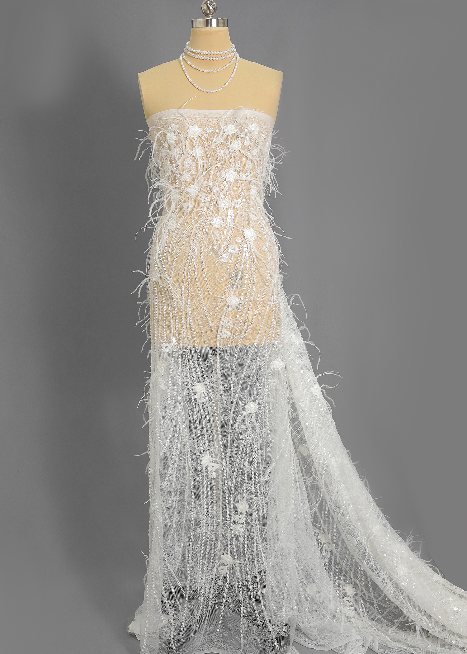 Yanzi 3D floral embroidered lace with beaded sequin  (YZ3DX020）