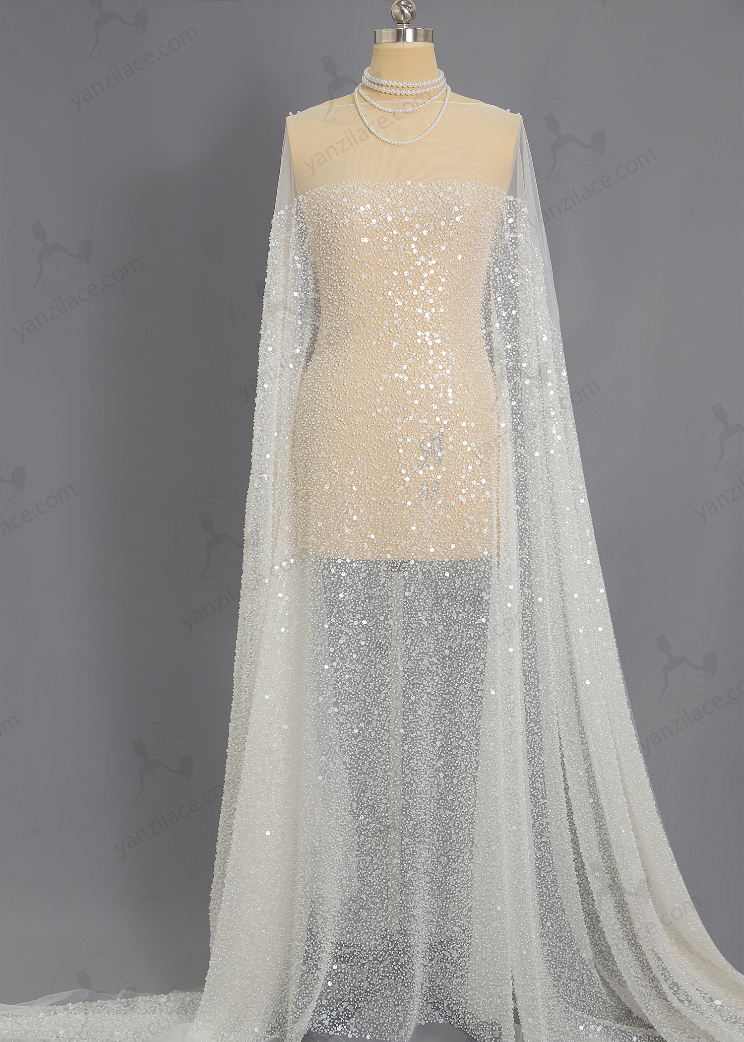 Yanzi bridal fabric luxury embroidery beads sequins lace (YZZX1033)