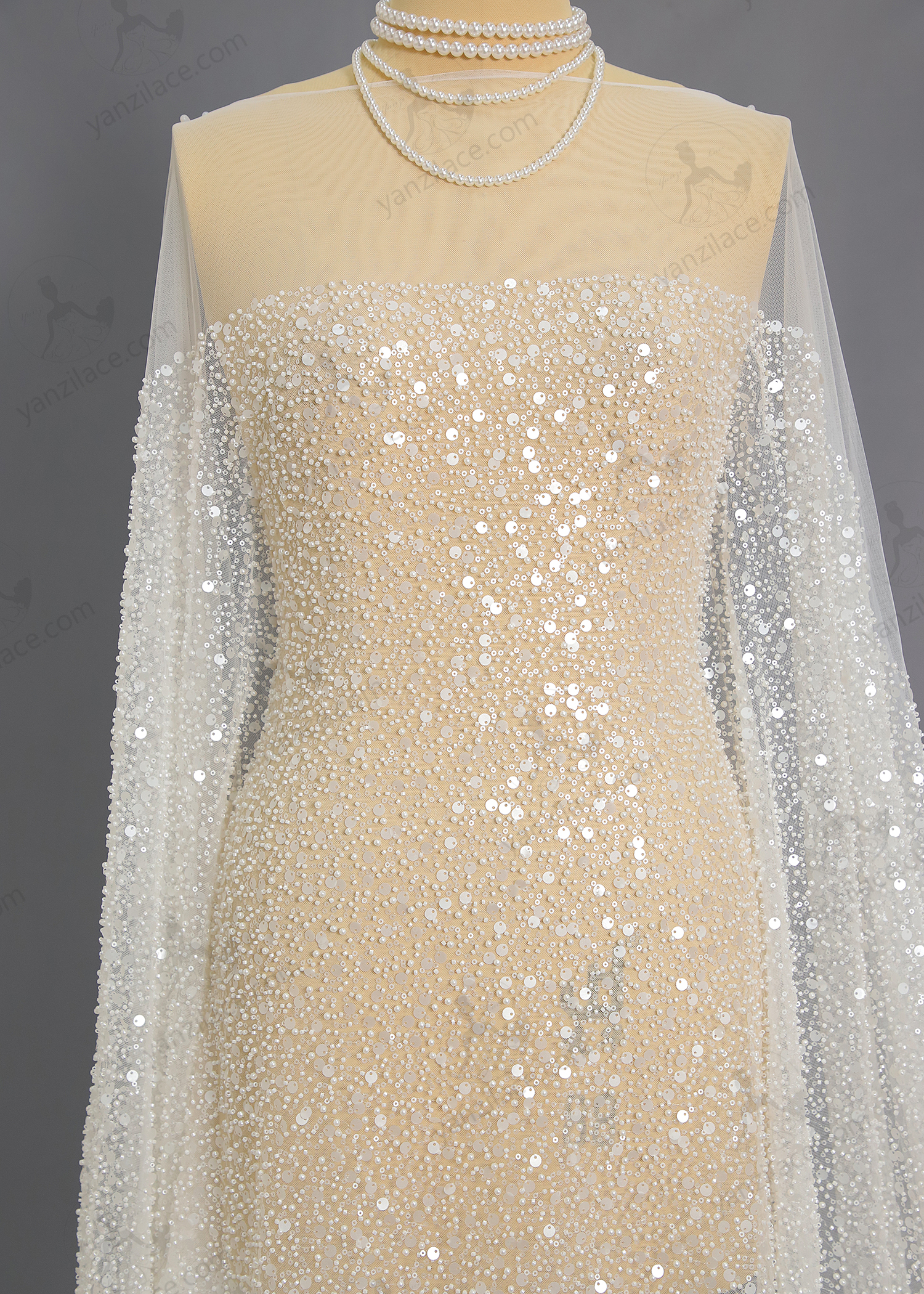Yanzi bridal fabric luxury embroidery beads sequins lace (YZZX1033)