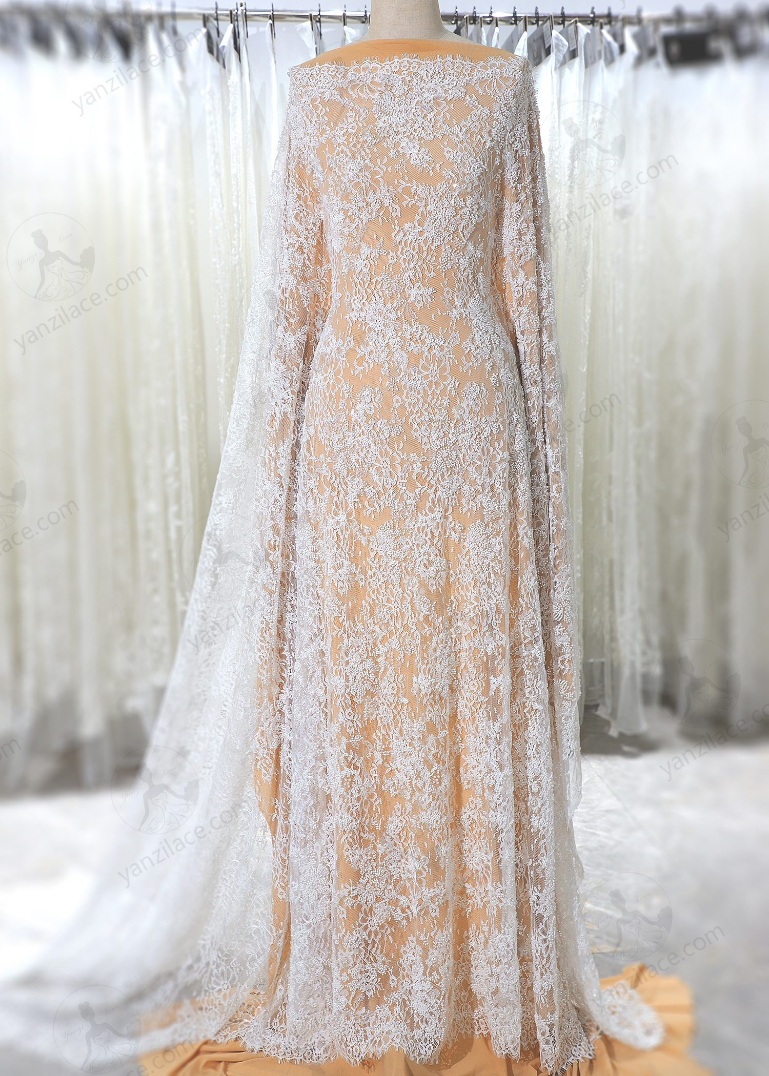 Yanzi eyelash lace with bead embroidery bridal wedding fabric lace (YZZX891+DSM91205)