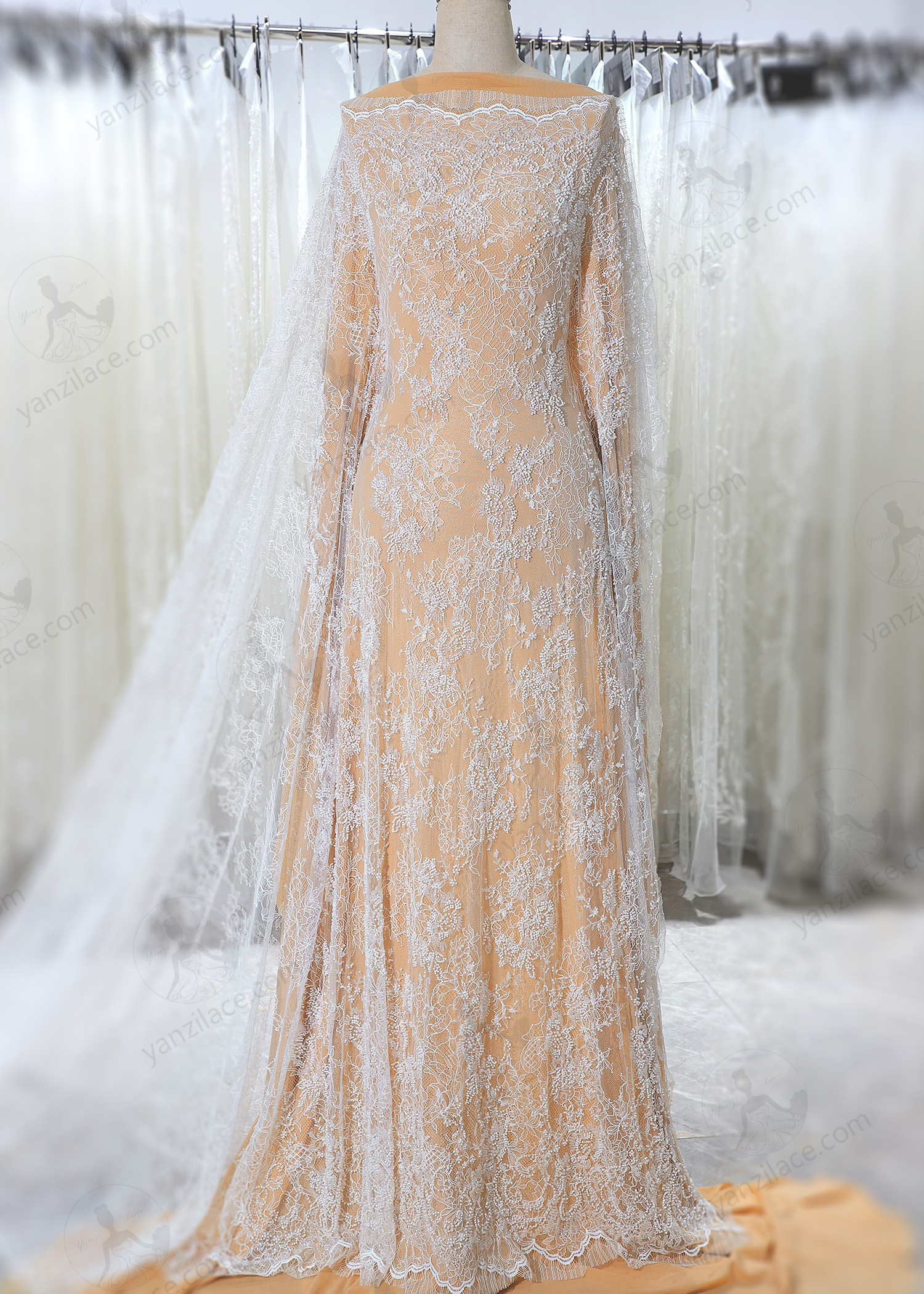 Yanzi eyelash lace with bead embroidery bridal wedding fabric lace (YZZX892+L9263)