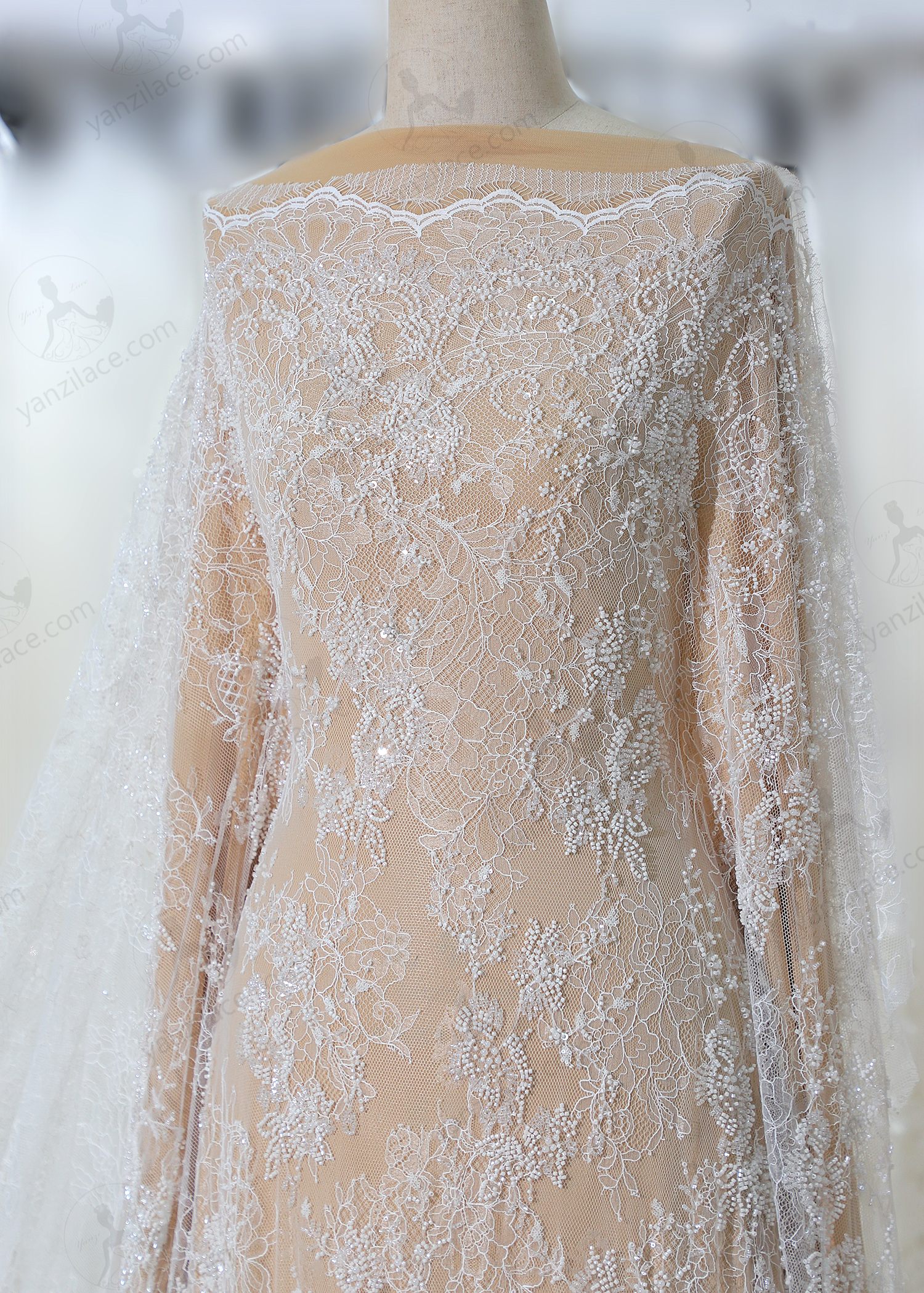 Yanzi eyelash lace with bead embroidery bridal wedding fabric lace (YZZX892+L9263)