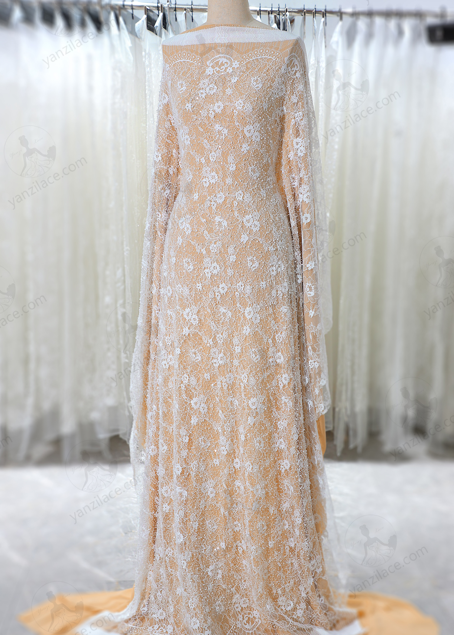 Yanzi eyelash lace with bead embroidery bridal wedding fabric lace (YZZX890+L6530)