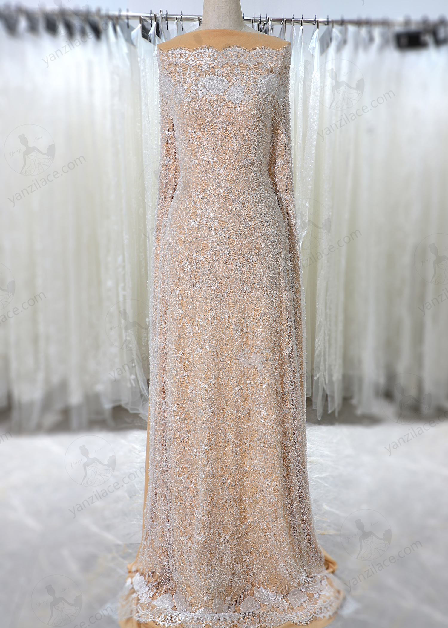 Yanzi eyelash lace with bead embroidery bridal wedding fabric lace (YZZX890+L9067)