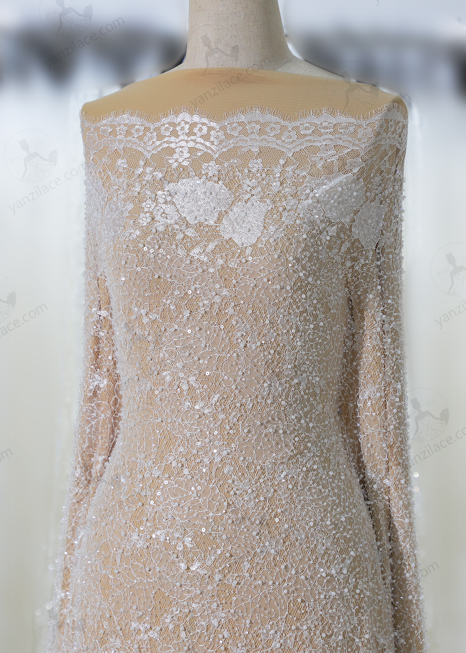 Yanzi eyelash lace with bead embroidery bridal wedding fabric lace (YZZX890+L9067)