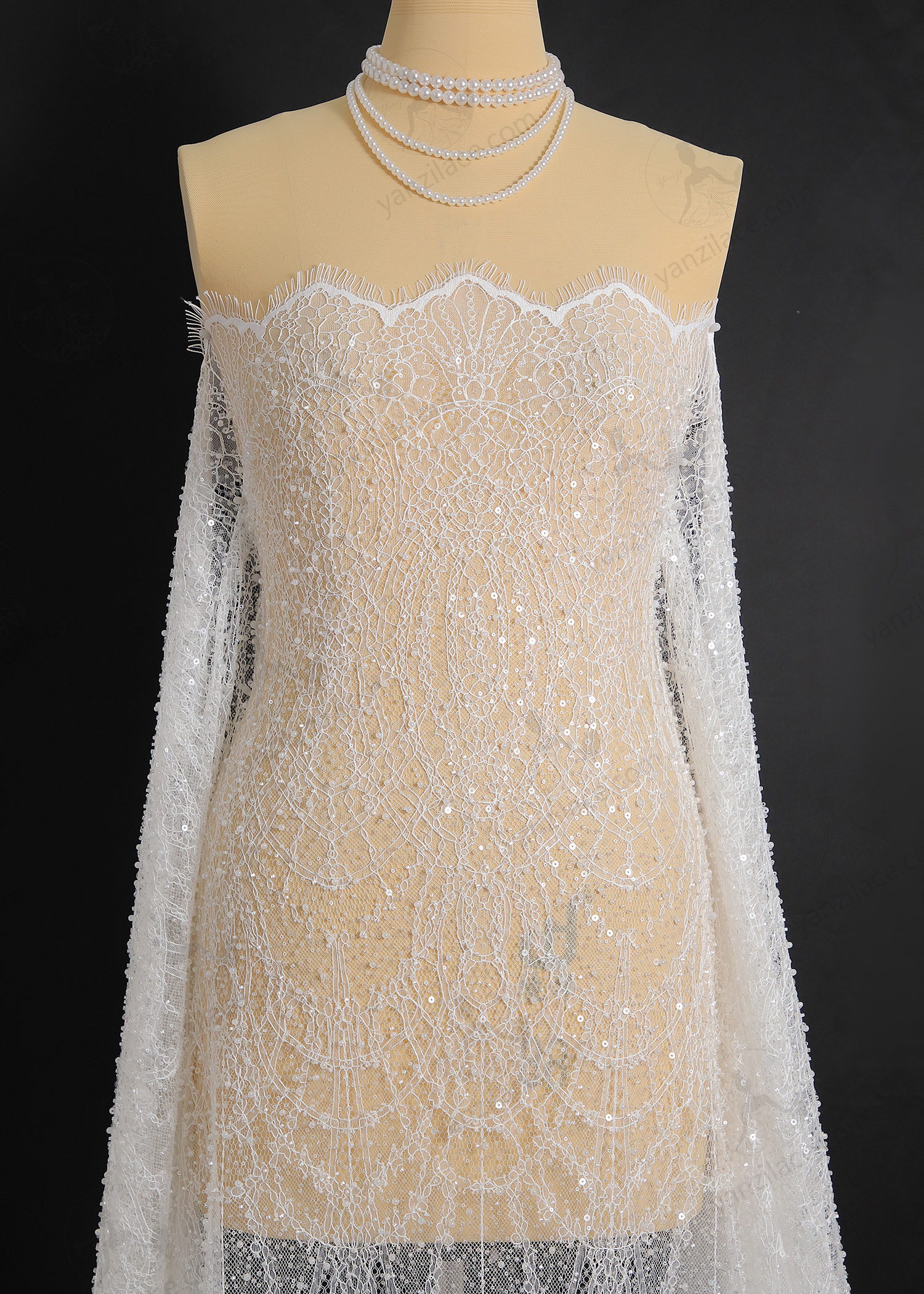 Yanzi eyelash lace with bead embroidery bridal wedding fabric lace (YZZX890+L91273)