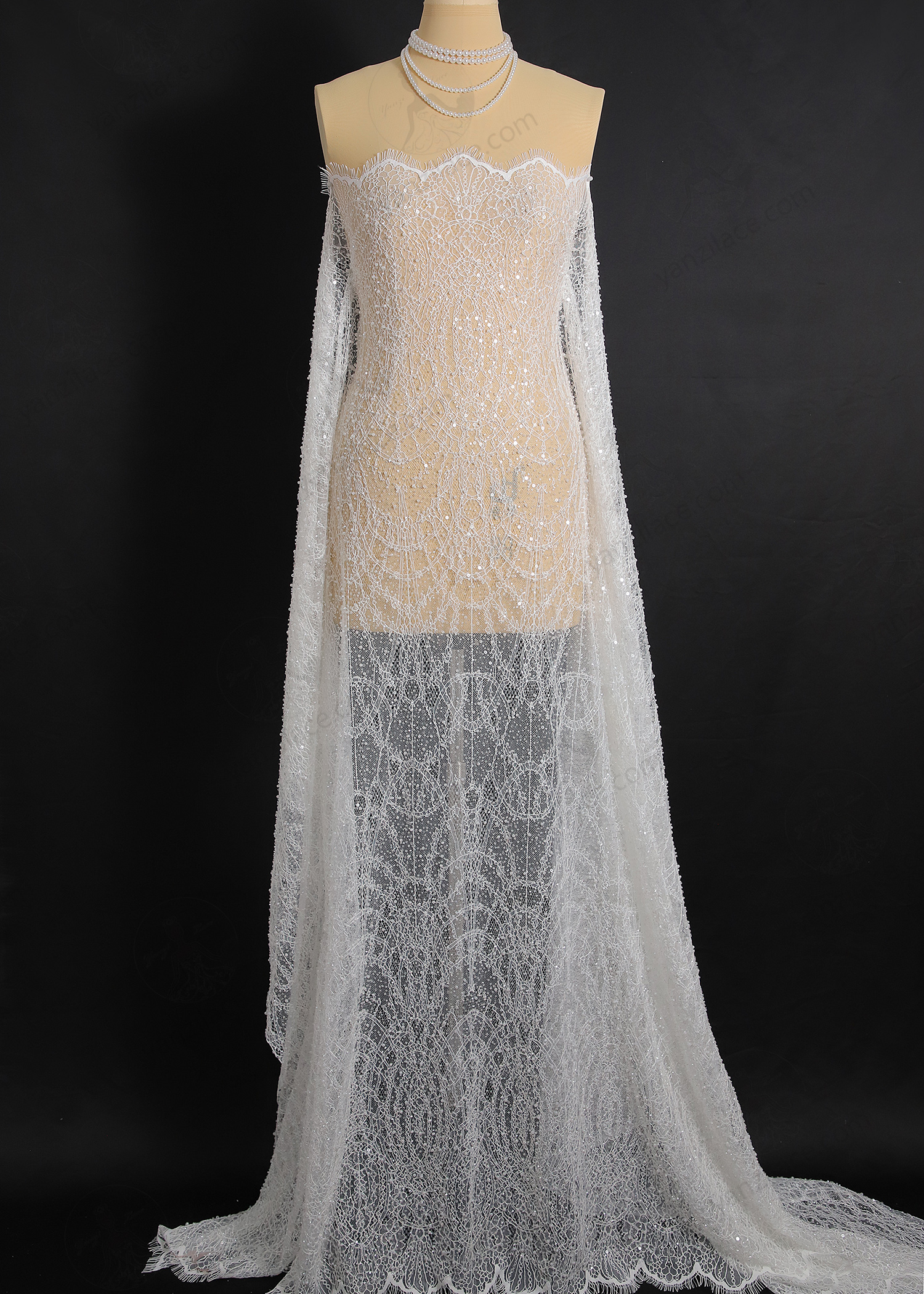 Yanzi eyelash lace with bead embroidery bridal wedding fabric lace (YZZX890+L91273)