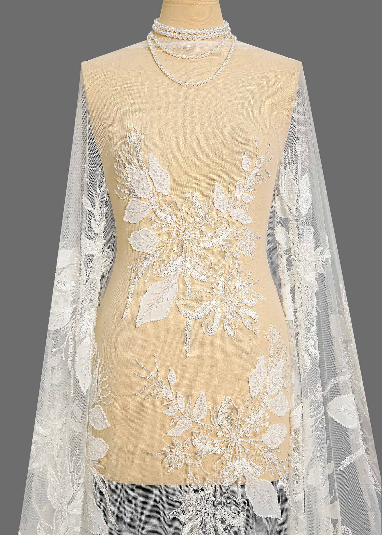 Yanzi embroidery applique floral Laser beaded sequin lace (YZZX605A)