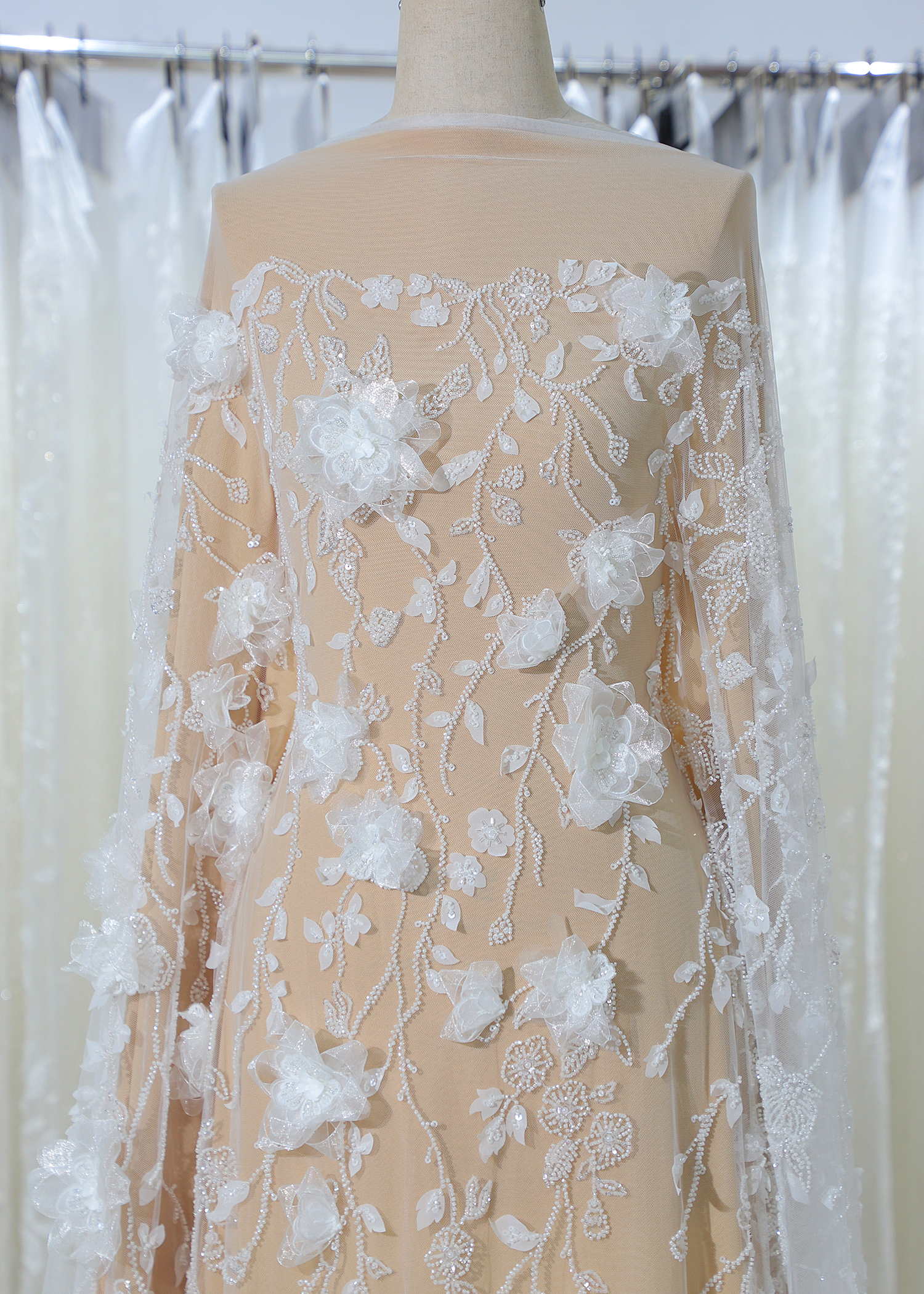 Yanzi 3D floral embroidered lace with beaded sequin  (YZ3DX008)