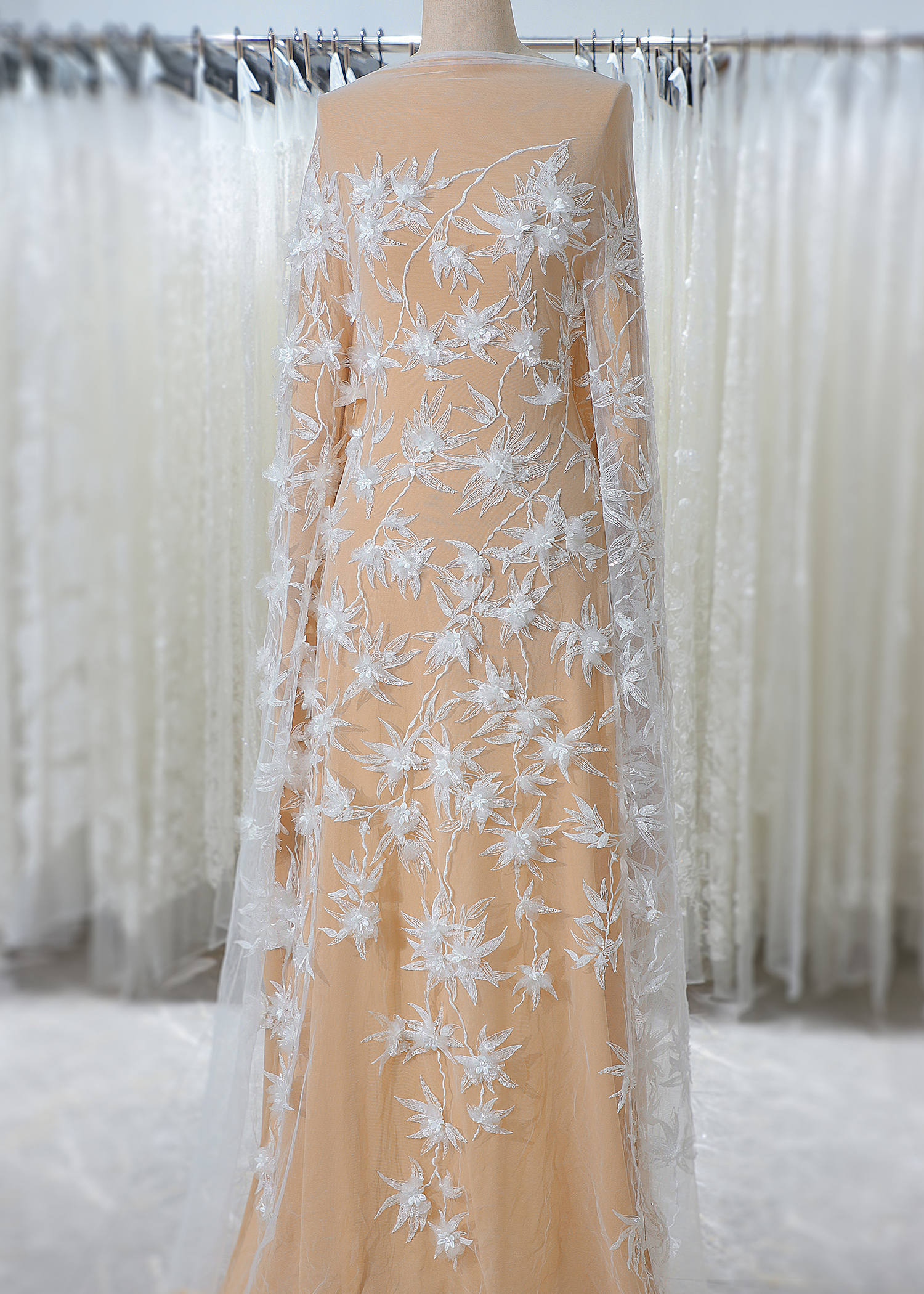 Yanzi 3D floral embroidered lace with beaded sequin  (YZ3DX003)