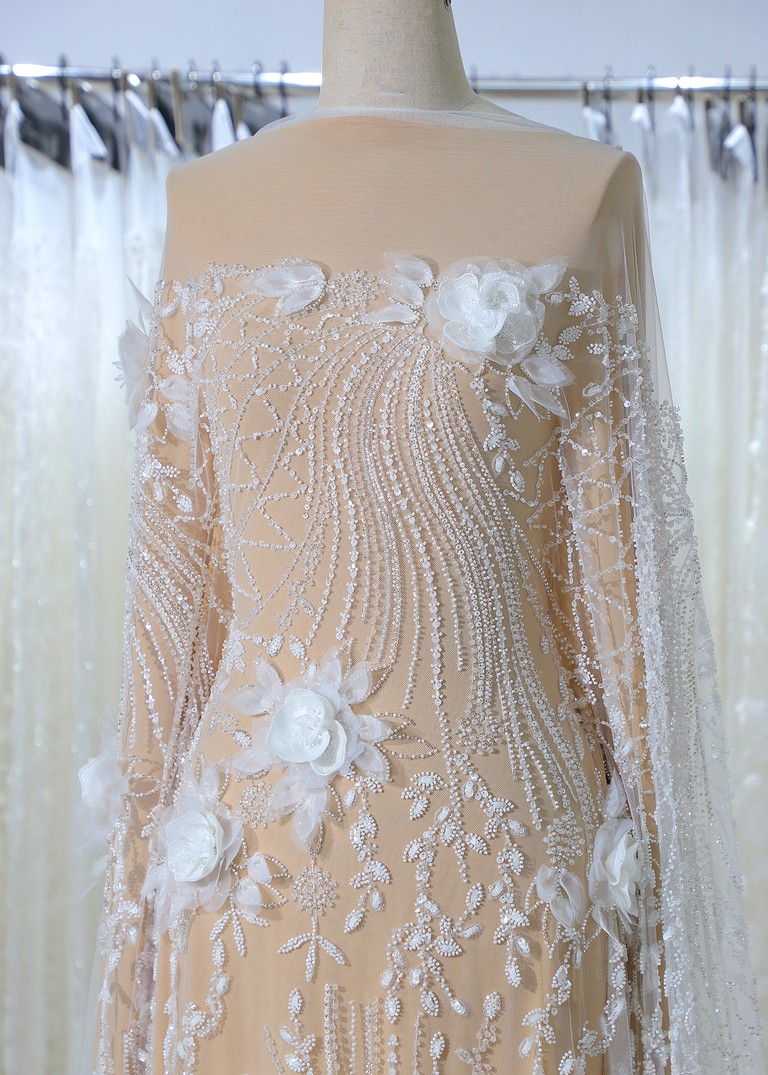 Yanzi 3D floral embroidered lace with beaded sequin  (YZ3DX009)