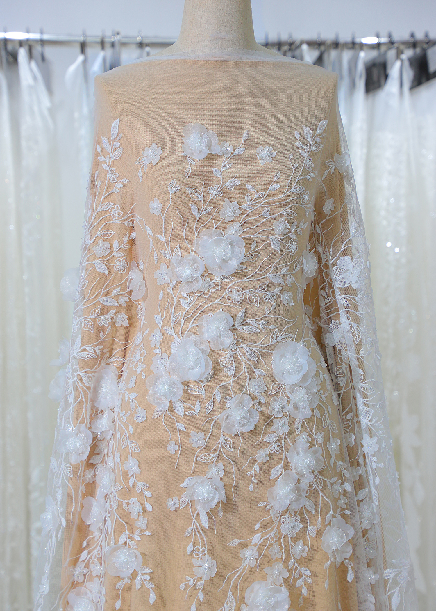 Yanzi 3D floral embroidered lace with beaded sequin  (YZ3DX001)