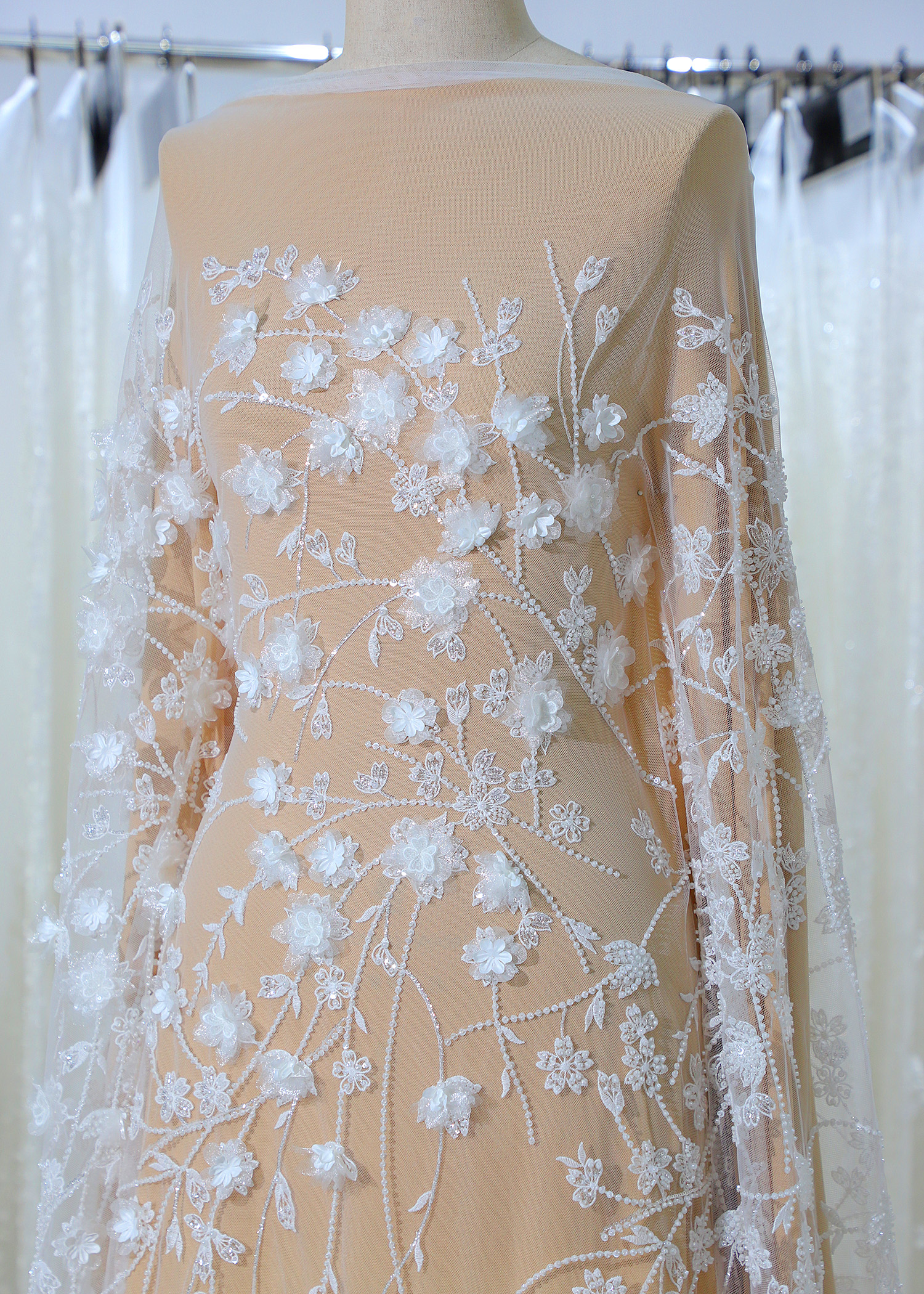 Yanzi 3D floral embroidered lace with beaded sequin  (YZ3DX002)