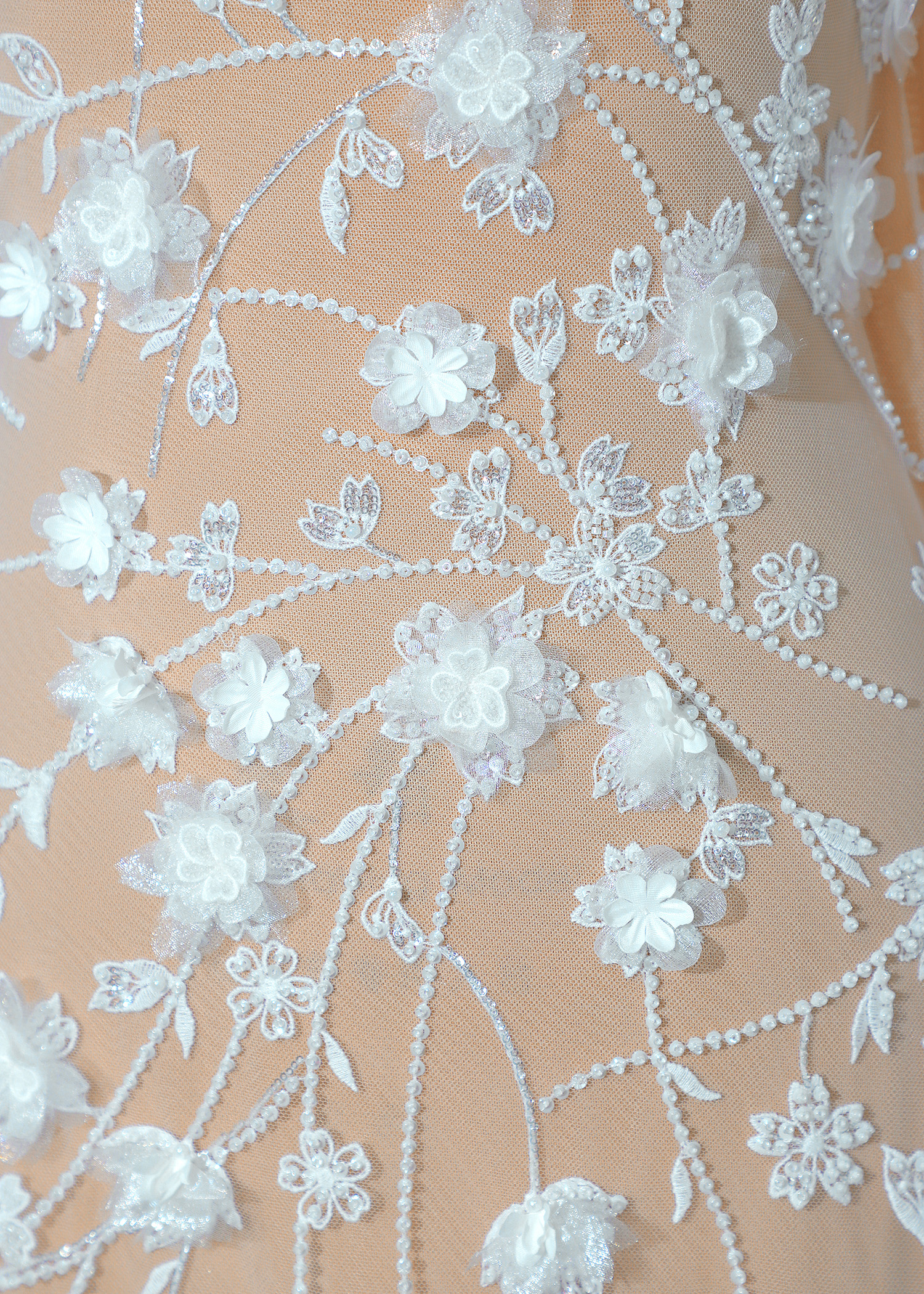 Yanzi 3D floral embroidered lace with beaded sequin  (YZ3DX002)