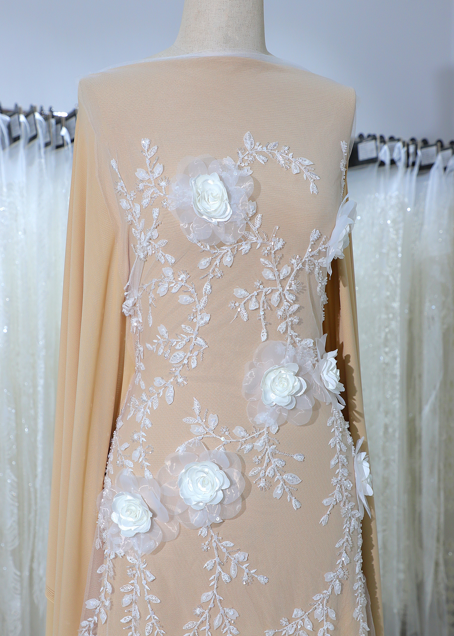 Yanzi 3D floral embroidered lace with beaded sequin  (YZ3DX011)