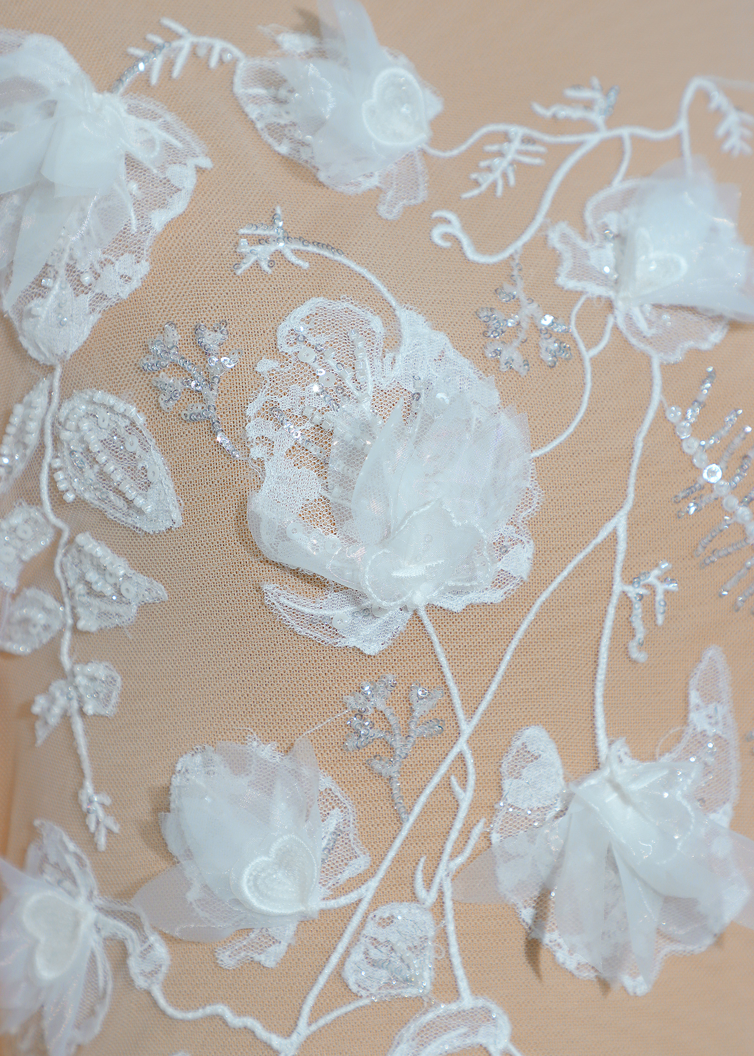 Yanzi 3D floral embroidered lace with beaded sequin  (YZ3DX010)