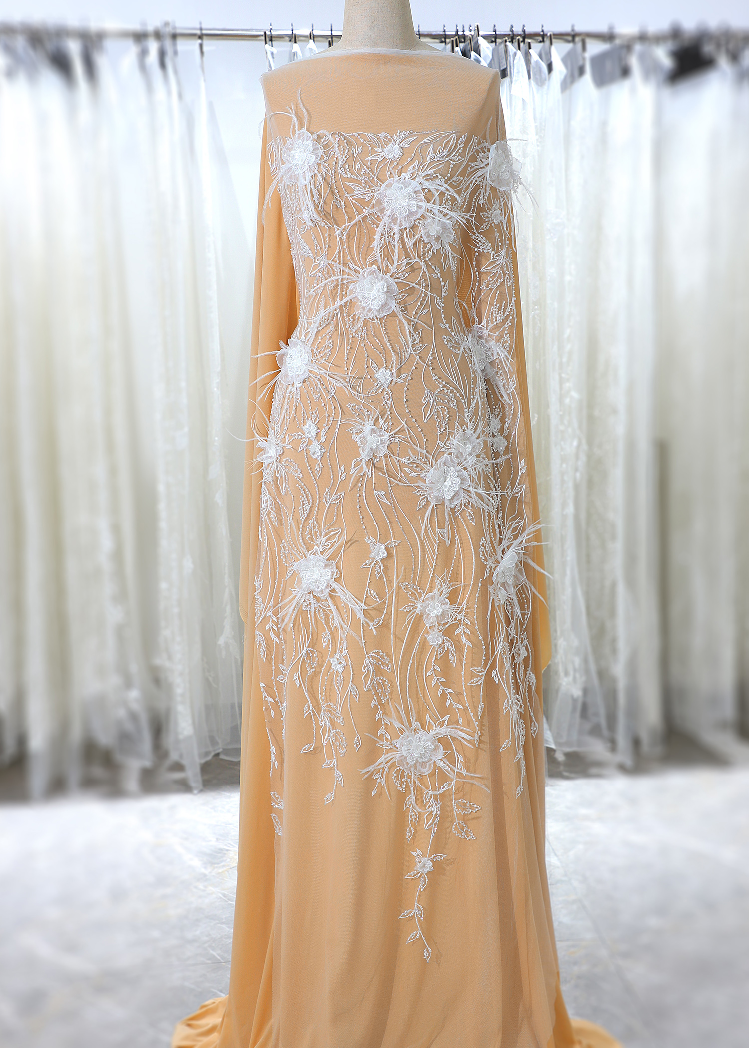 Yanzi 3D floral embroidered lace with beaded sequin  (YZ3DX013)