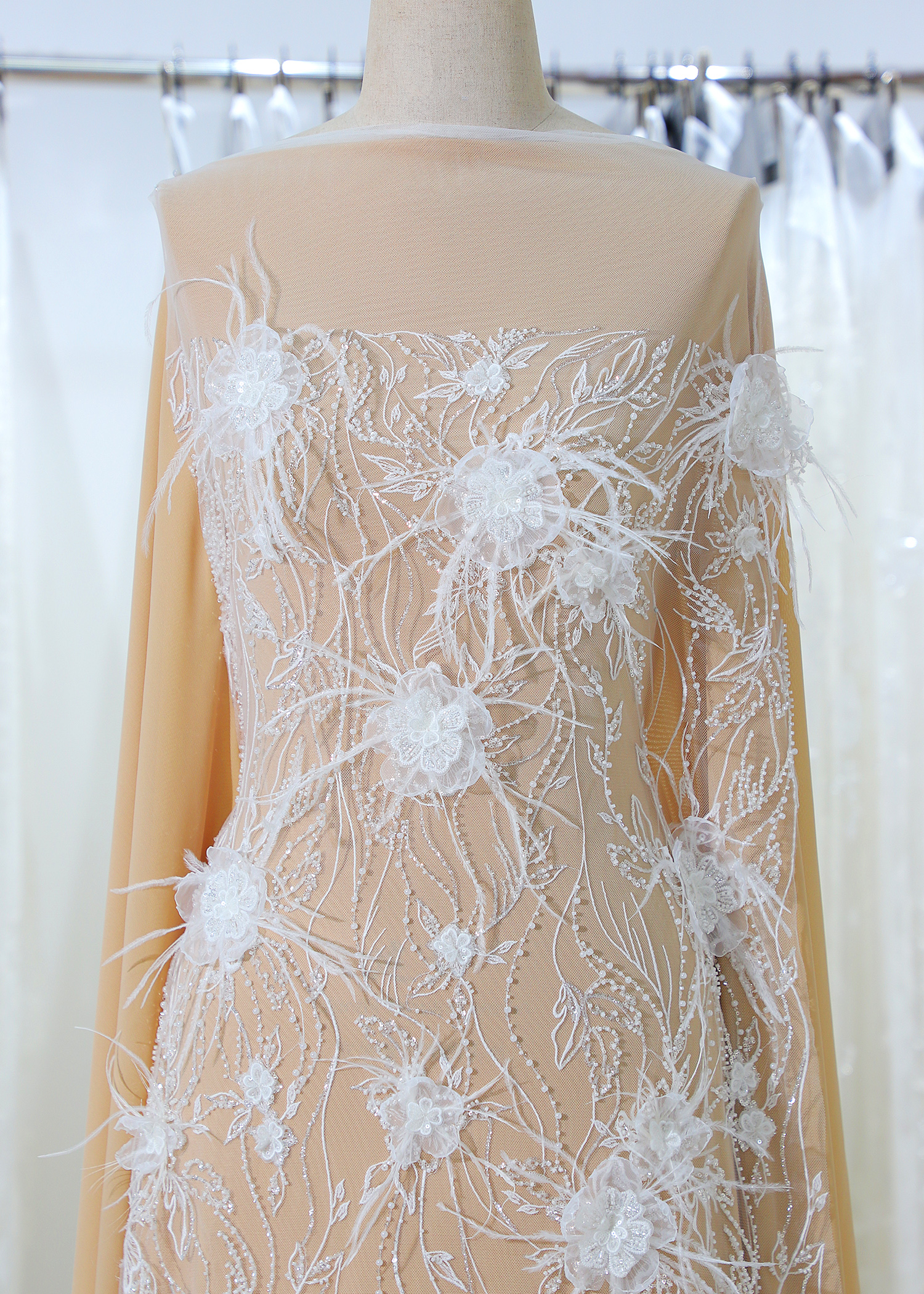 Yanzi 3D floral embroidered lace with beaded sequin  (YZ3DX013)