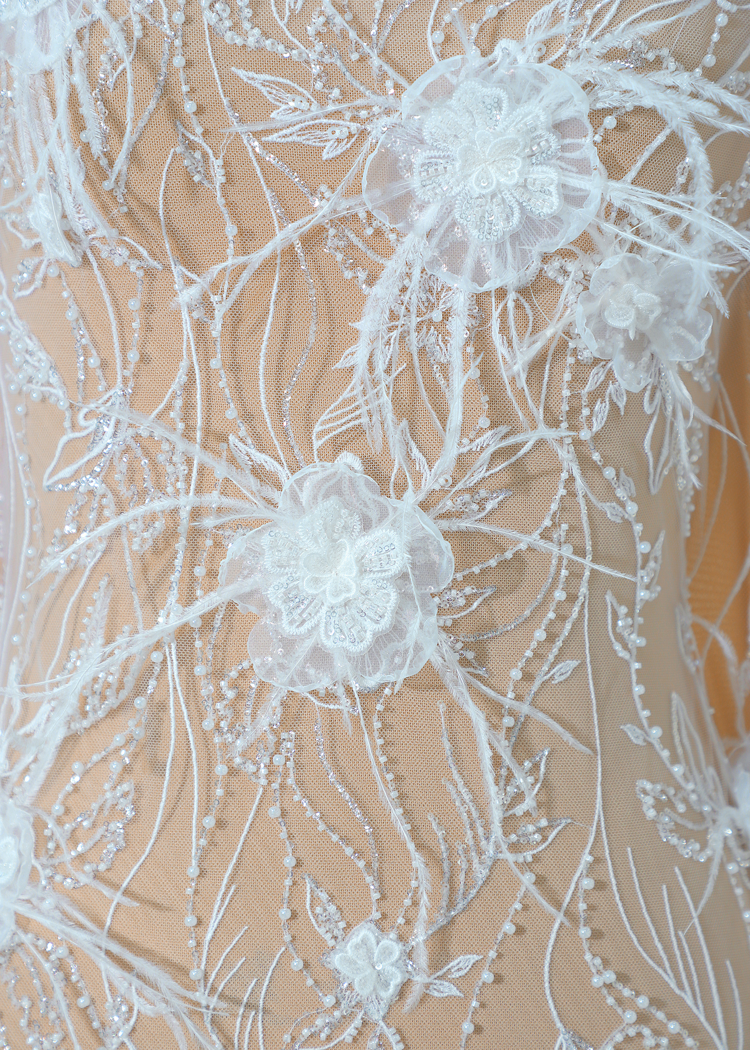 Yanzi 3D floral embroidered lace with beaded sequin  (YZ3DX013)