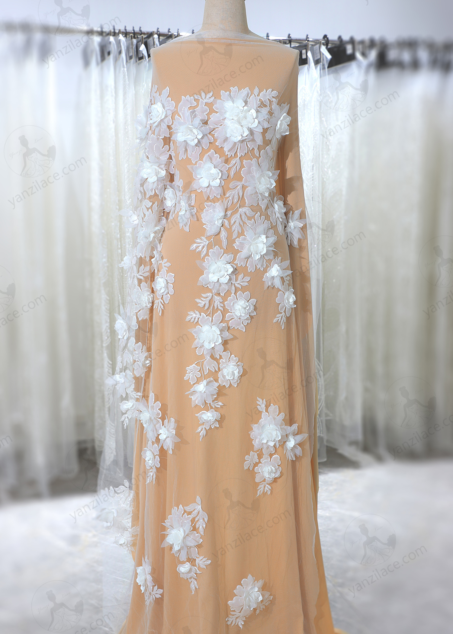 Yanzi 3D floral embroidered lace with beaded sequin  (YZ3DX015)