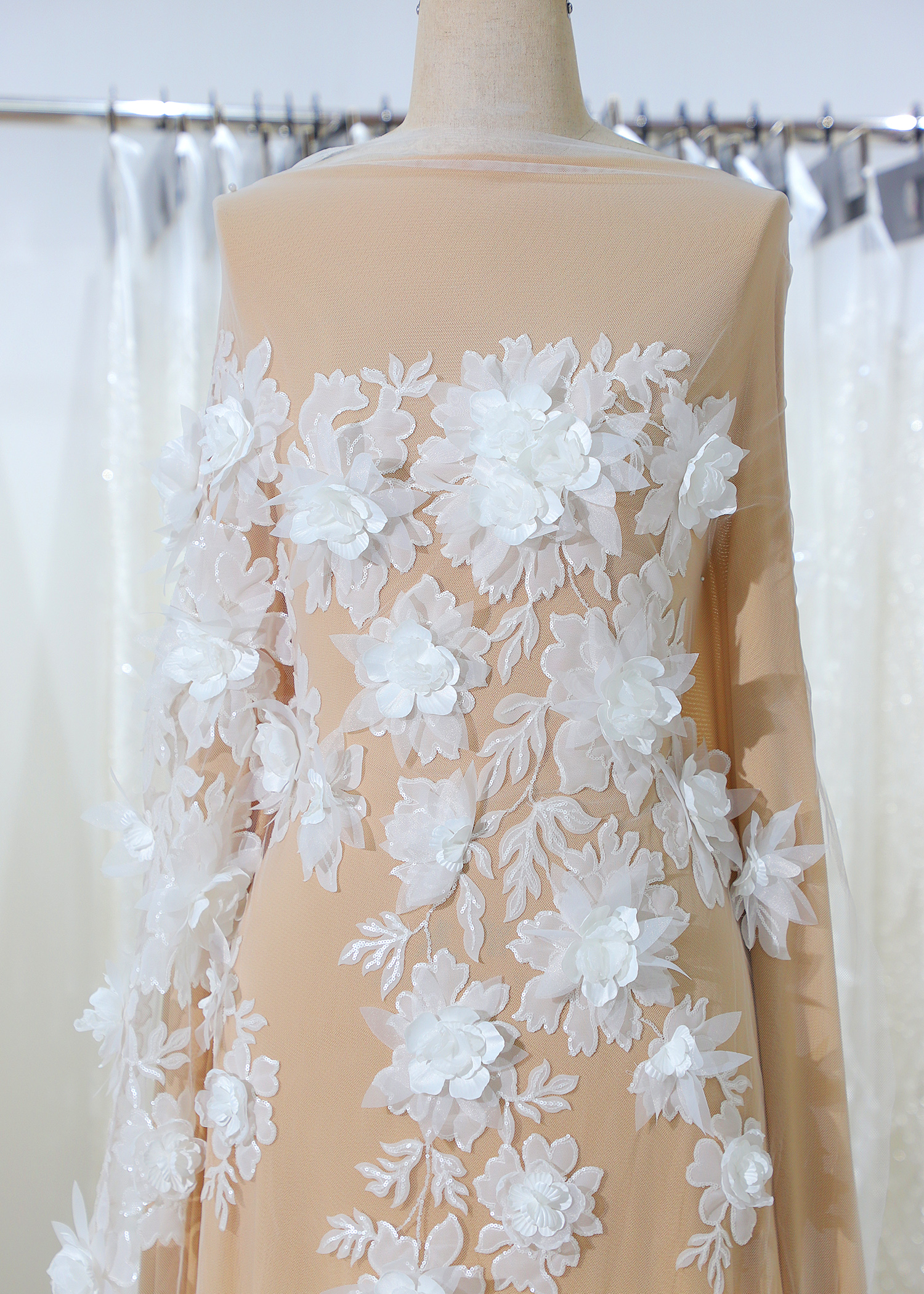 Yanzi 3D floral embroidered lace with beaded sequin  (YZ3DX015)