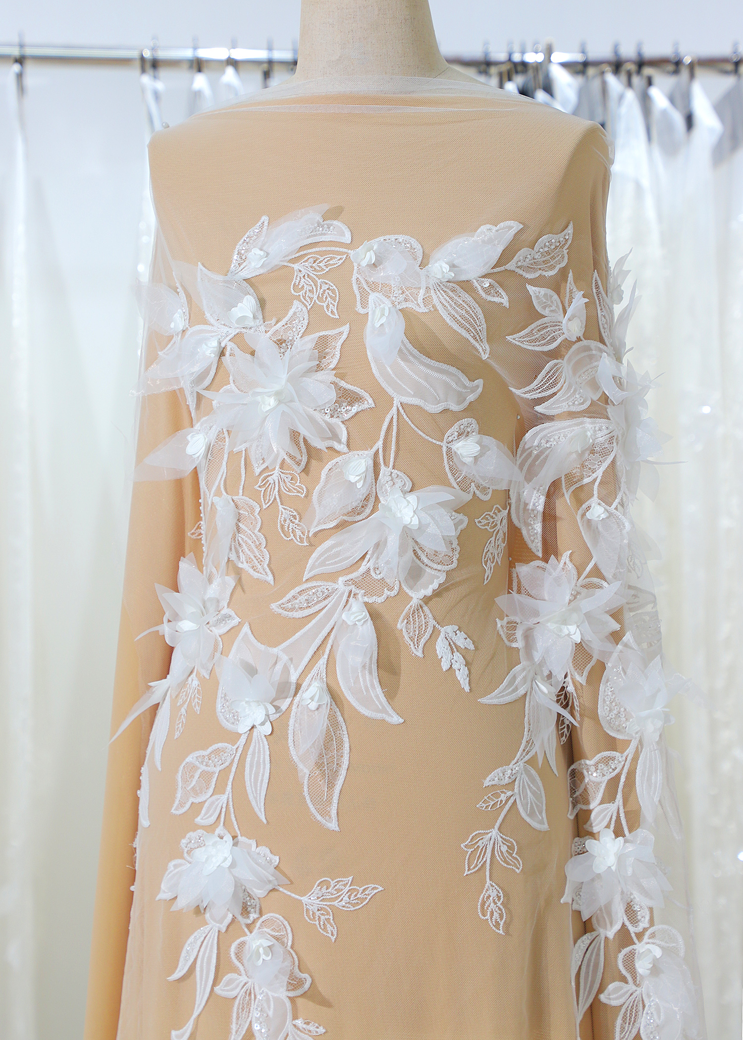 Yanzi 3D floral embroidered lace with beaded sequin  (YZ3DX016）