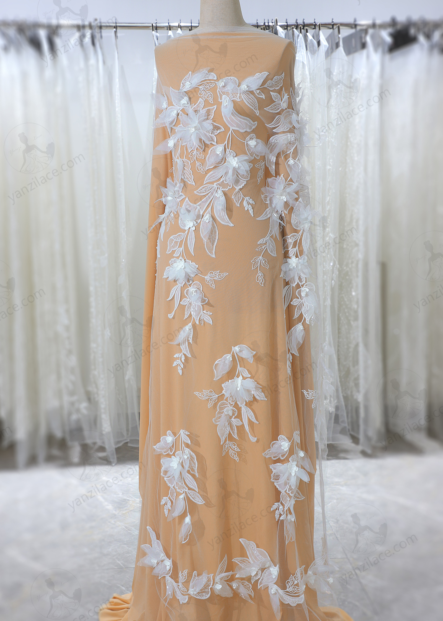 Yanzi 3D floral embroidered lace with beaded sequin  (YZ3DX016）