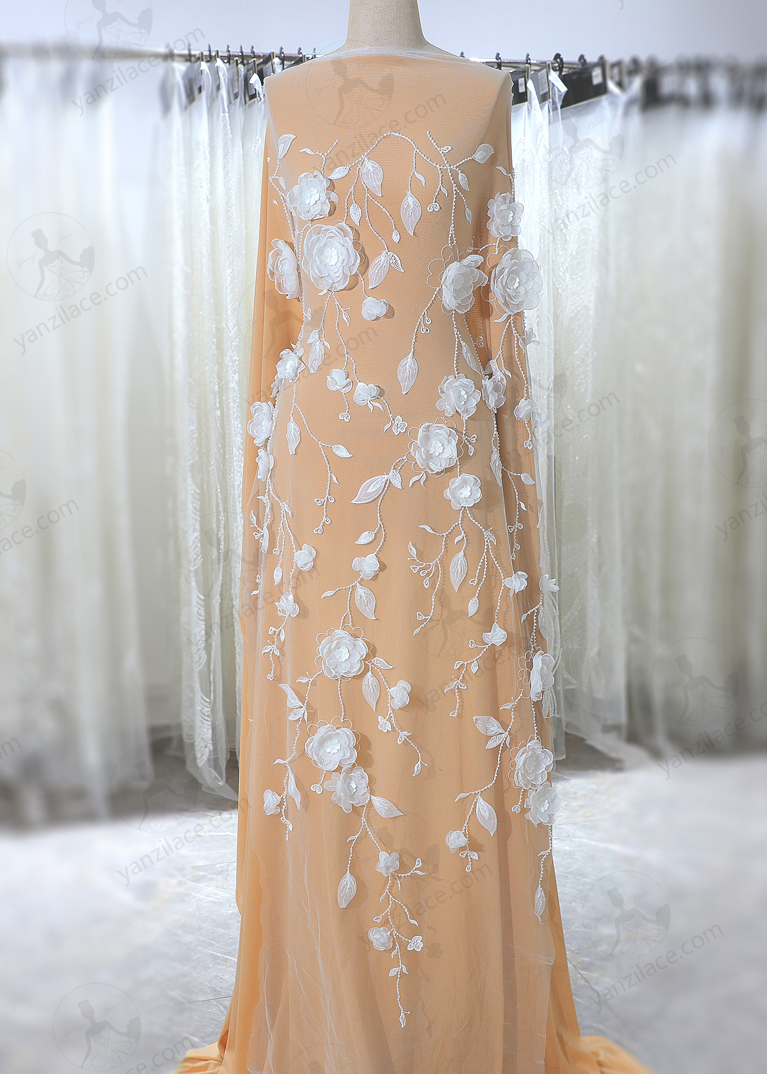 Yanzi 3D floral embroidered lace with beaded sequin  (YZ3DX017）