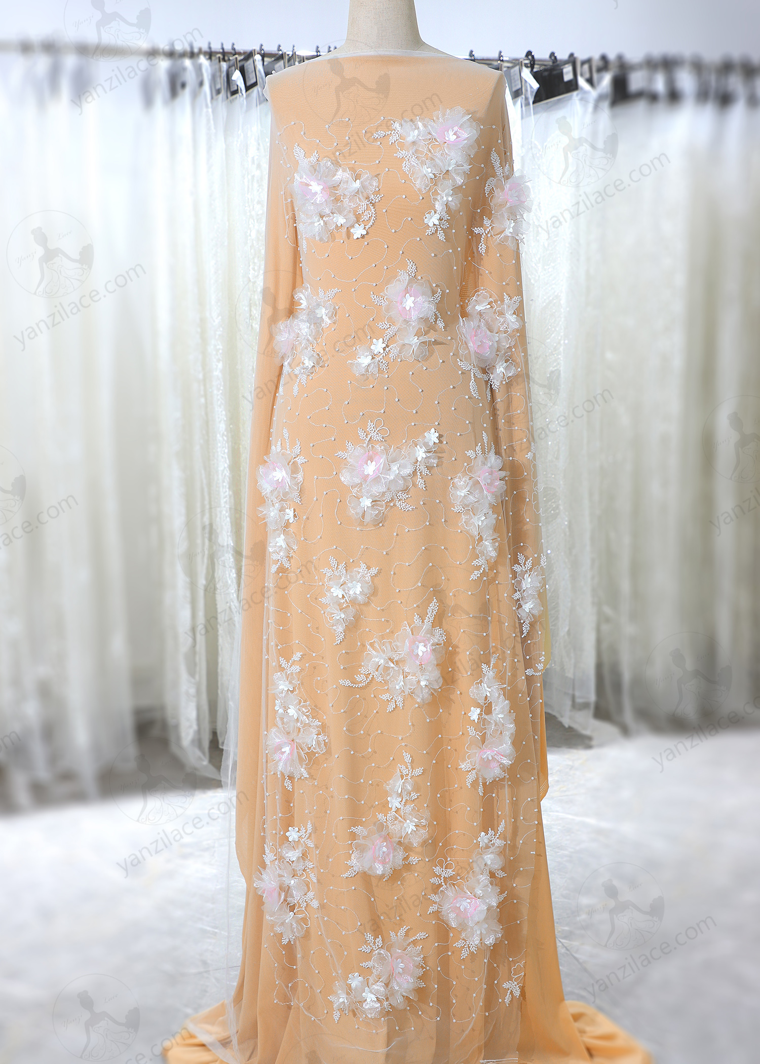 Yanzi 3D floral embroidered lace with beaded sequin  (YZ3DX012)