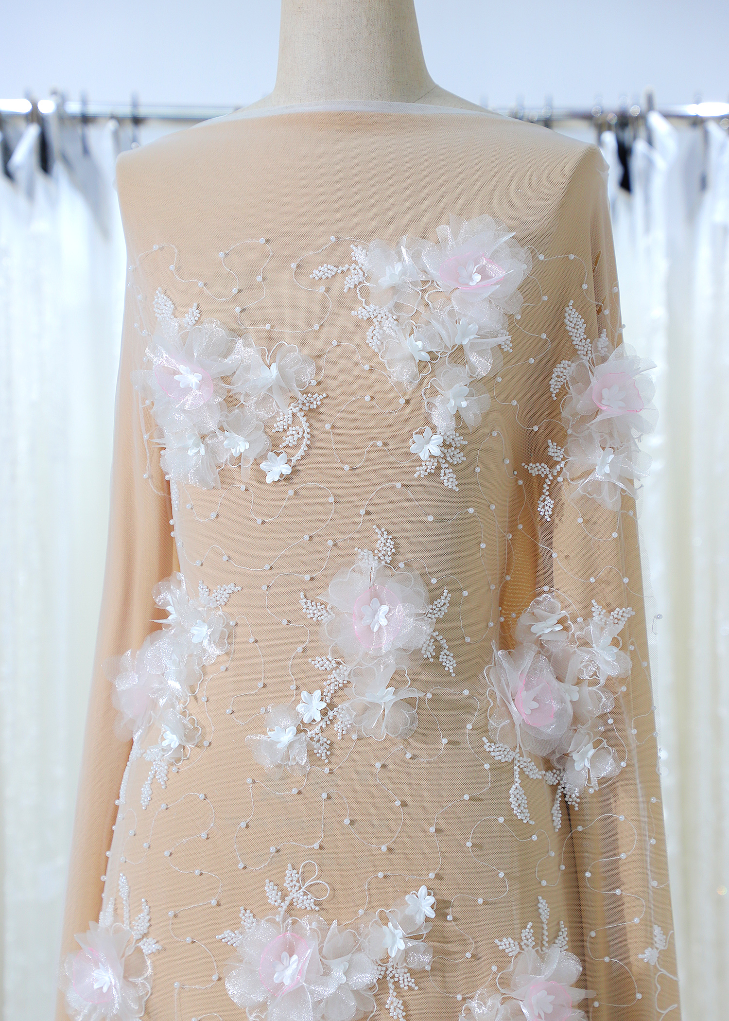 Yanzi 3D floral embroidered lace with beaded sequin  (YZ3DX012)