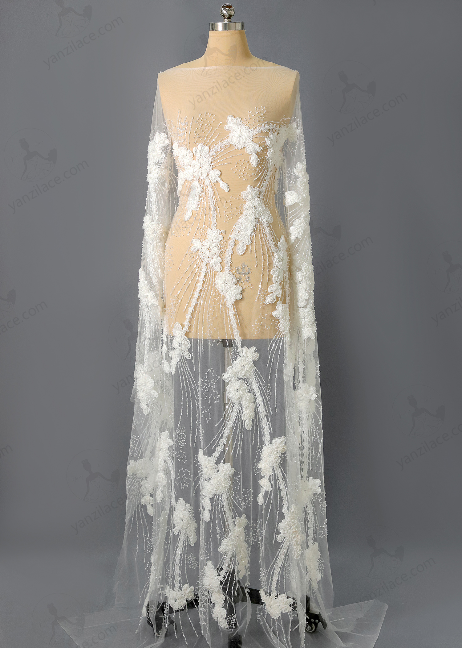 Yanzi Ribbon Embroidery luxury beads sequins Lace (YZP034)