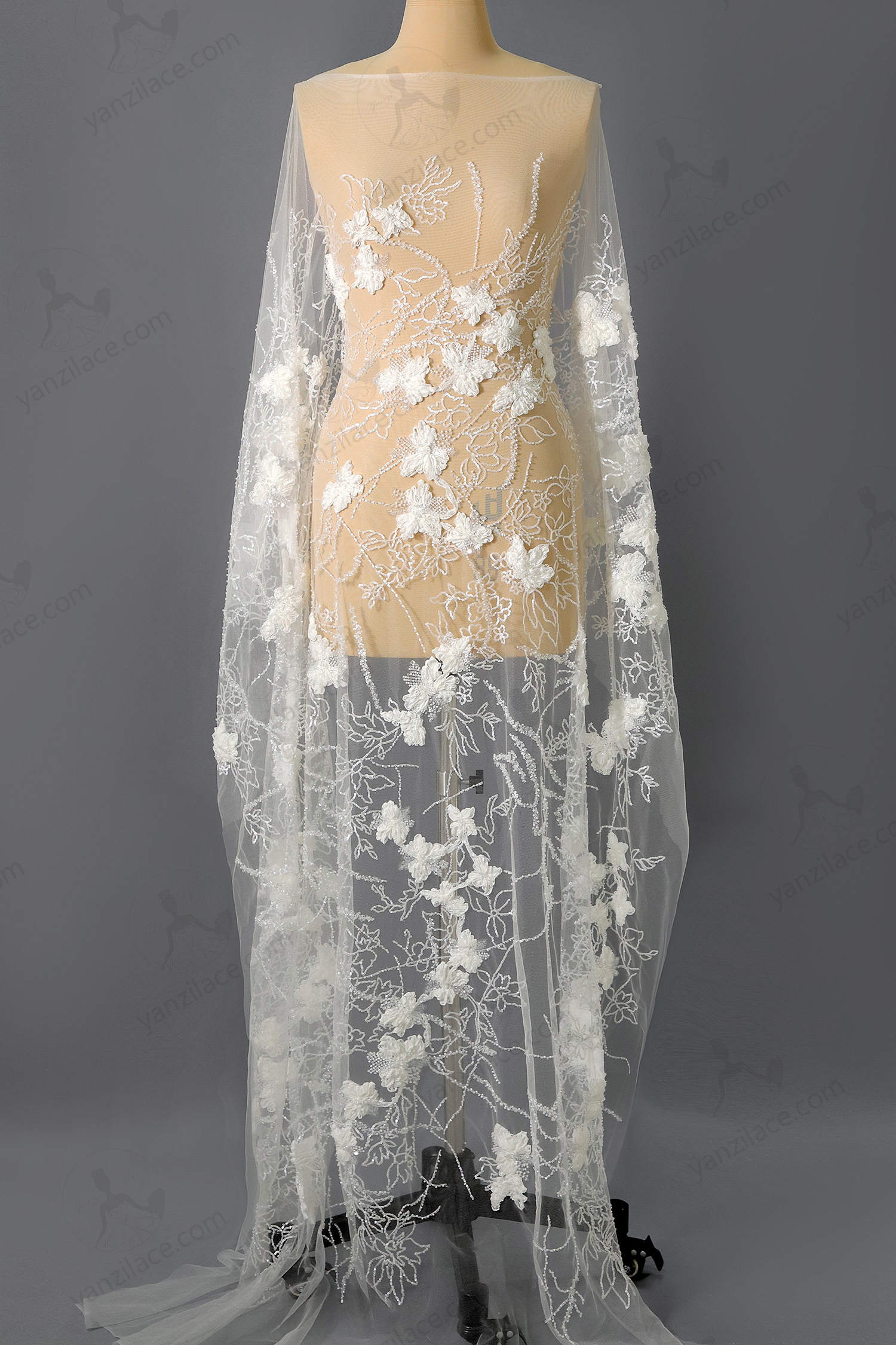 Yanzi Ribbon Embroidery luxury beads sequins Lace (YZP043)