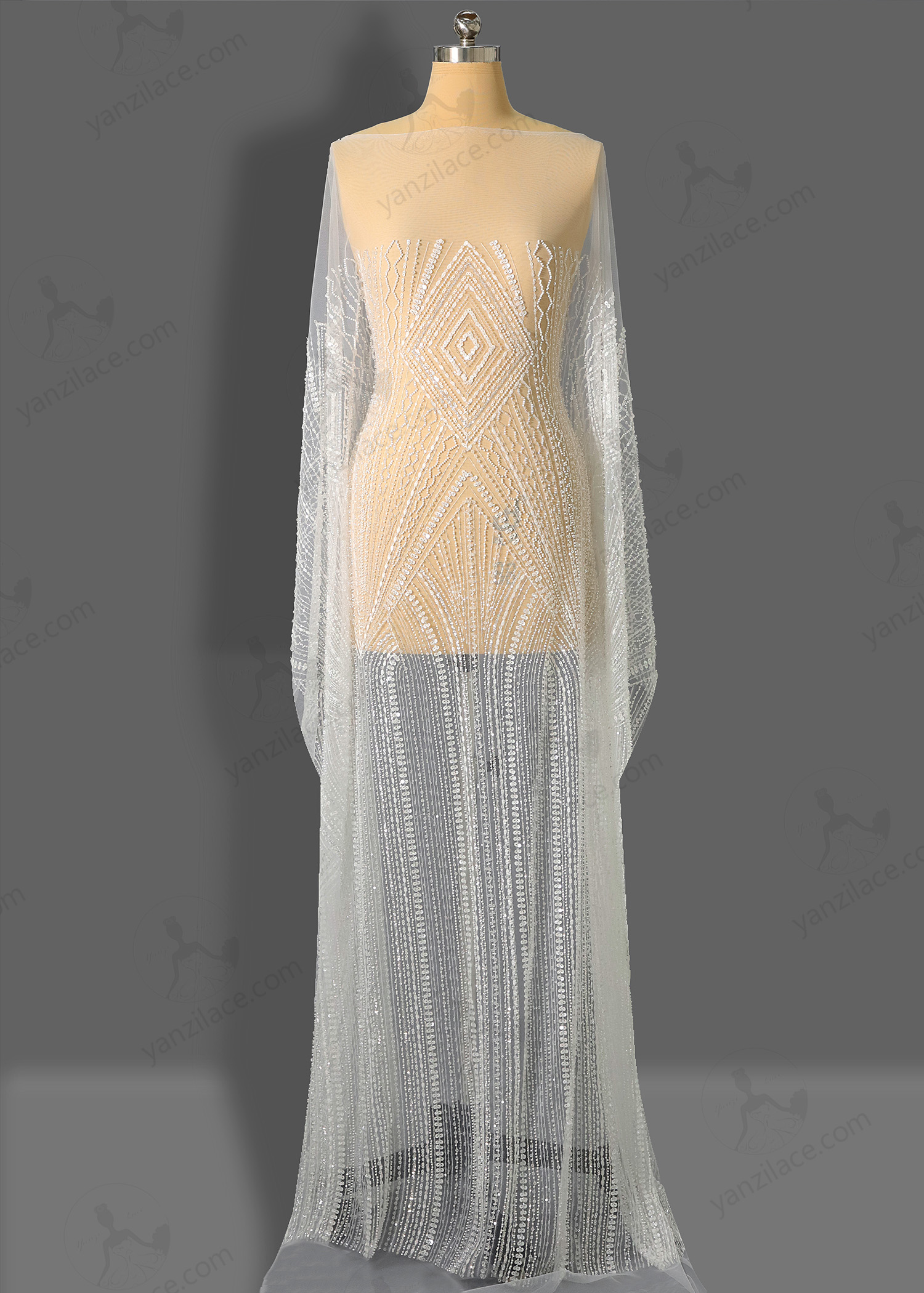 Yanzi bridal fabric luxury embroidery beads sequins lace (YZZX1038)