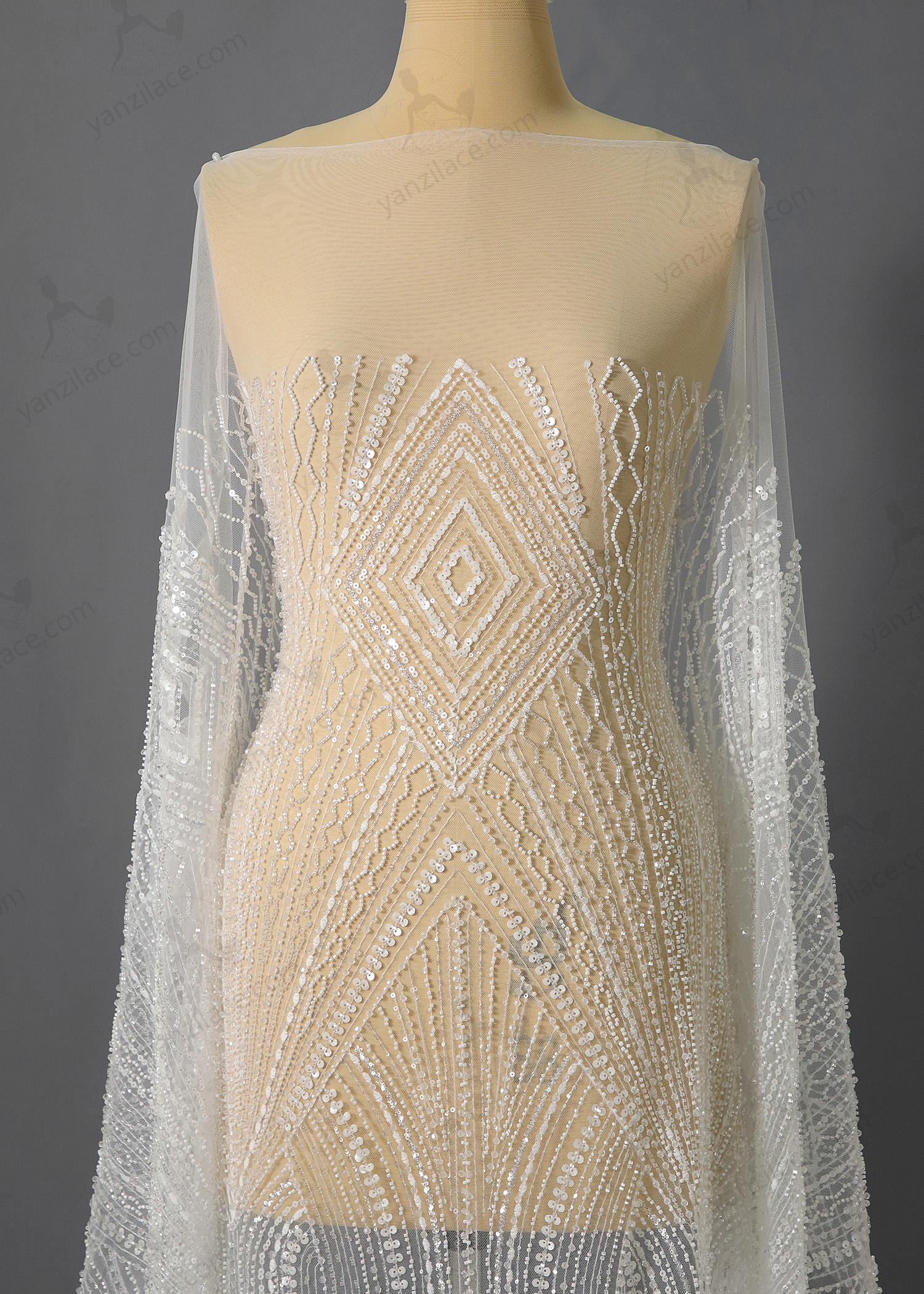 Yanzi bridal fabric luxury embroidery beads sequins lace (YZZX1038)