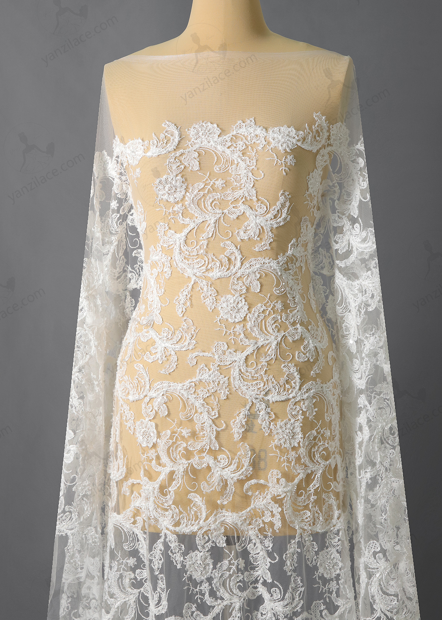 Yanzi corded bead embroidered lace with sequin  (YZC002)