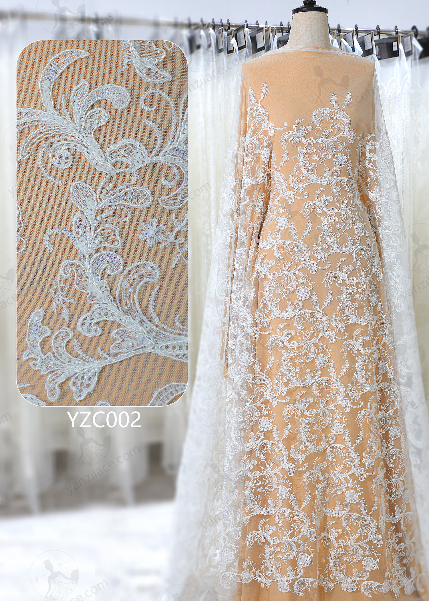 Yanzi corded bead embroidered lace with sequin  (YZC002)
