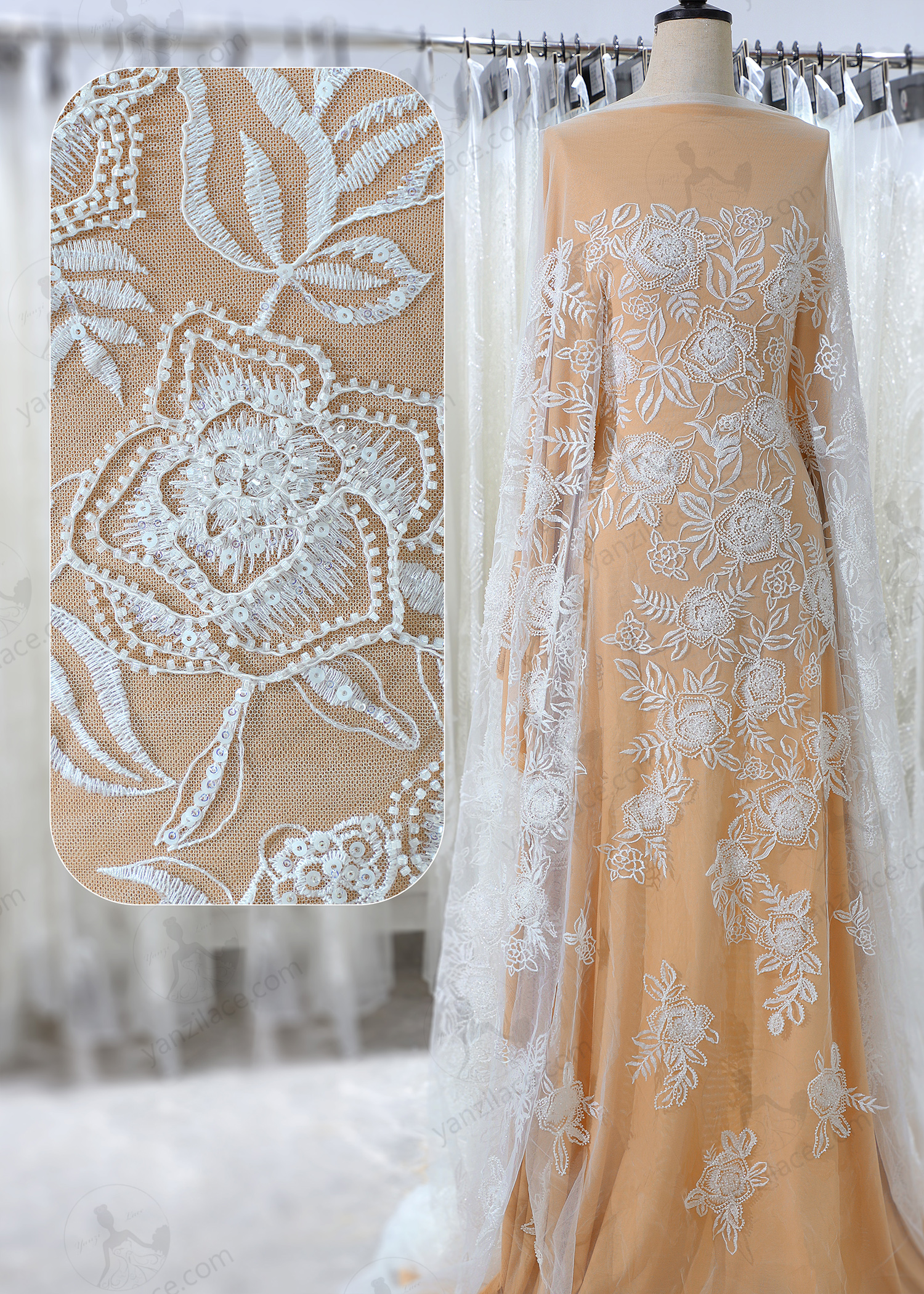 Yanzi corded bead embroidered lace with sequin  (YZC003)