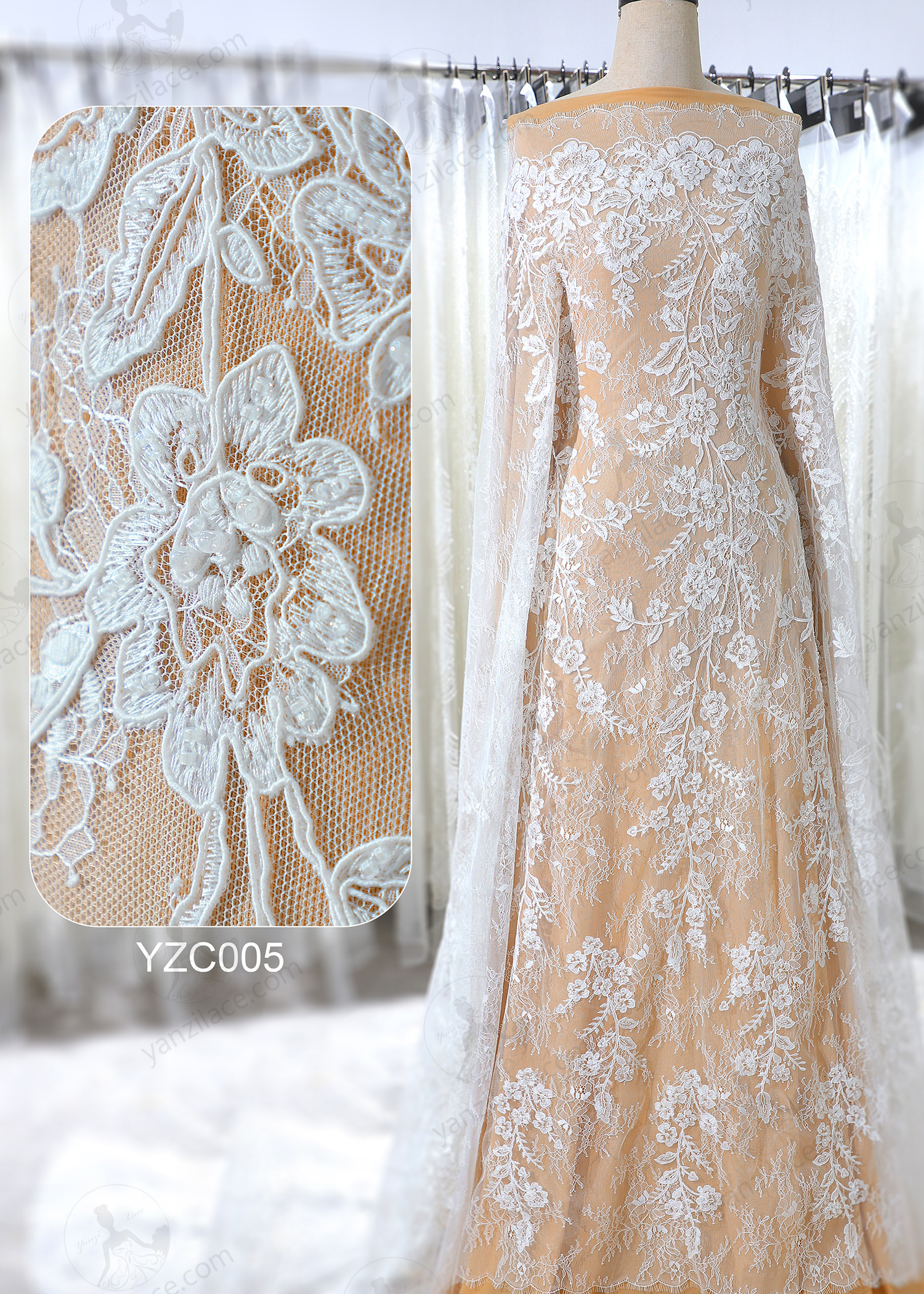 Yanzi corded bead embroidered lace with sequin  (YZC005)
