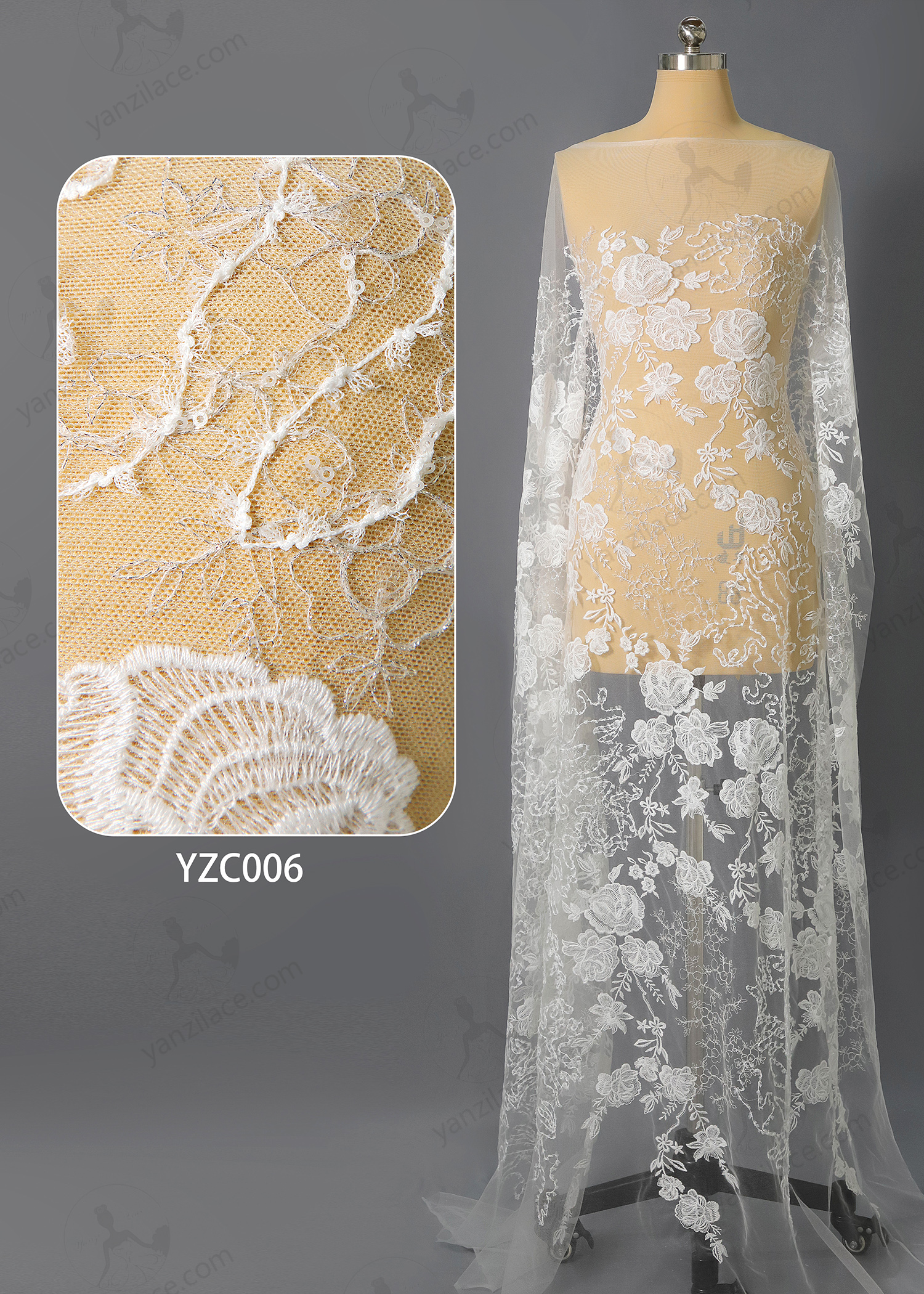 Yanzi corded bead embroidered lace with sequin  (YZC006)
